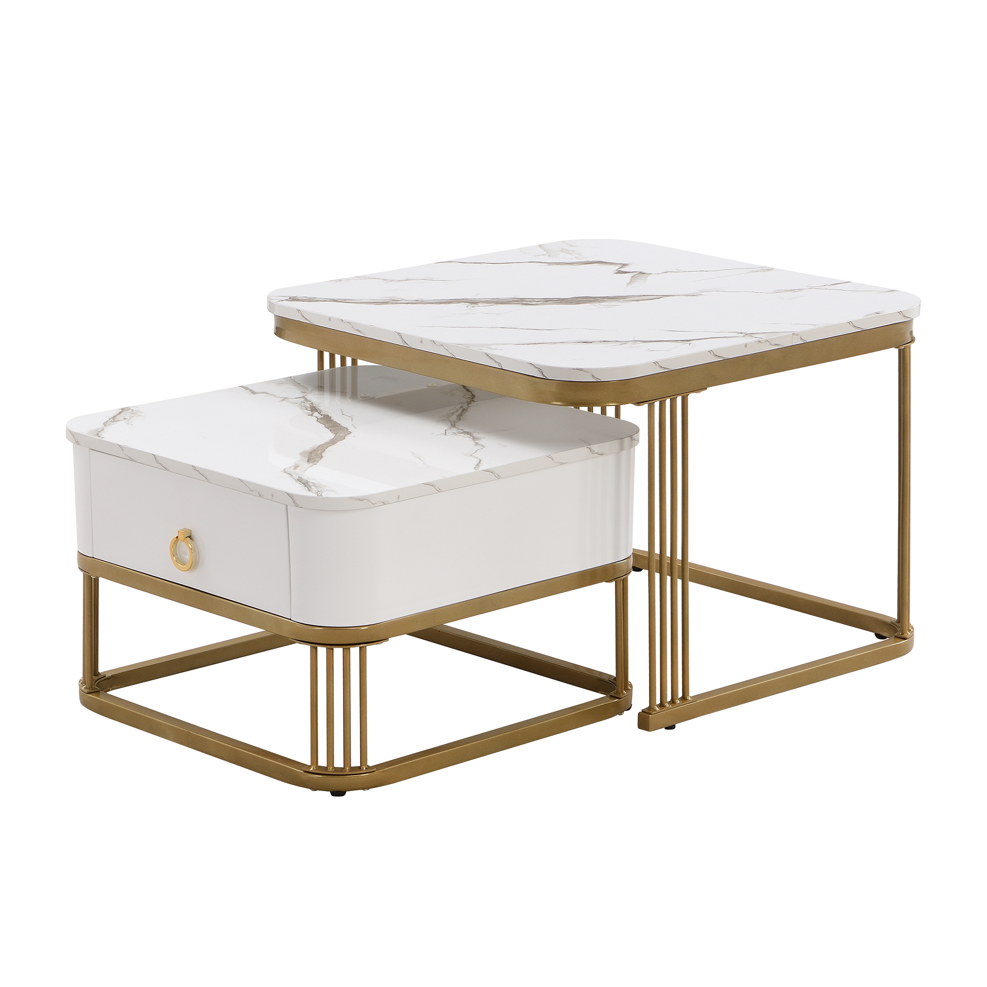 Lot de 2 tables basses gigognes imitation marbre moderne, CALLA, MEUBLES COSY