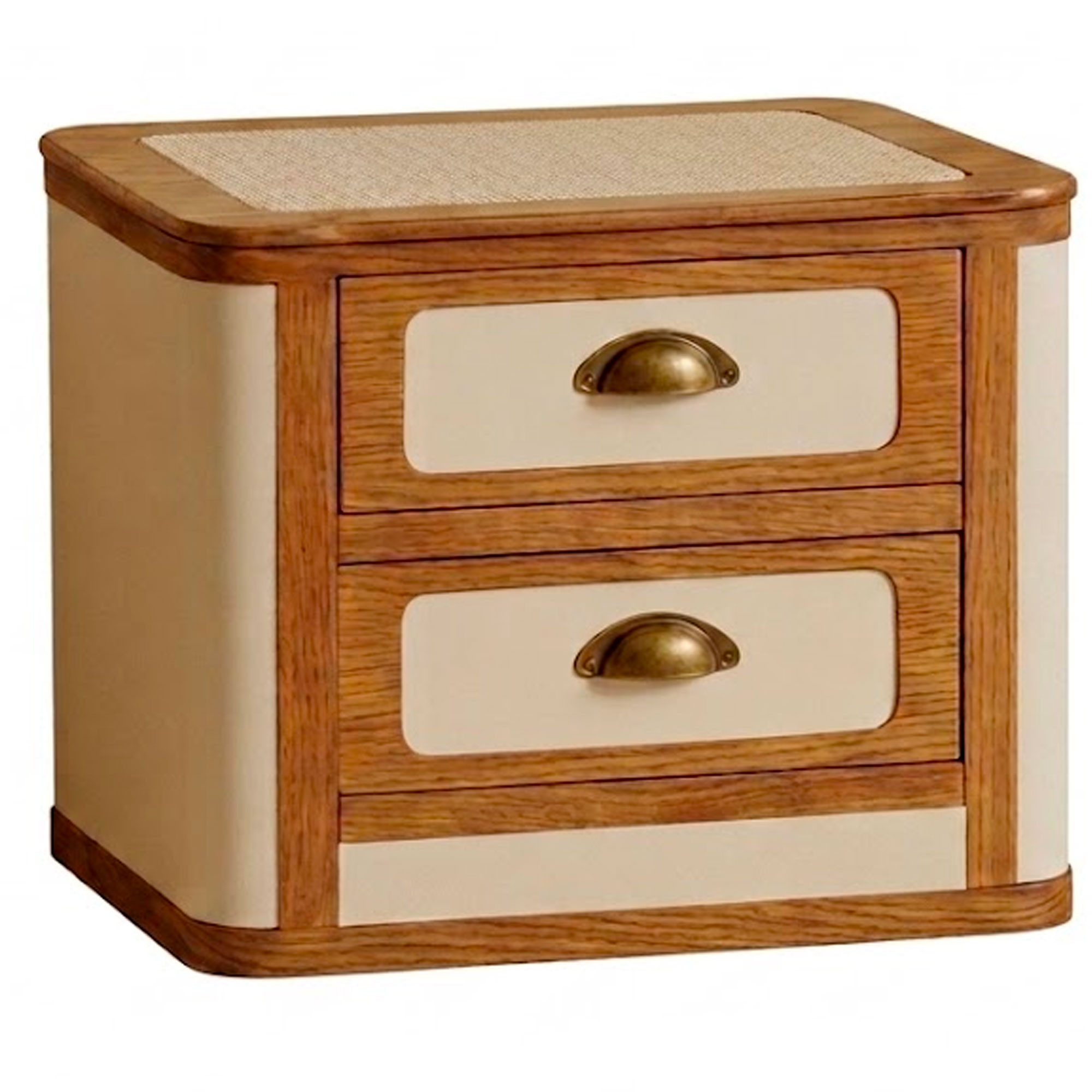Table de chevet bois et tissu beige 2 tiroirs 45x36x45cm, WADIGA