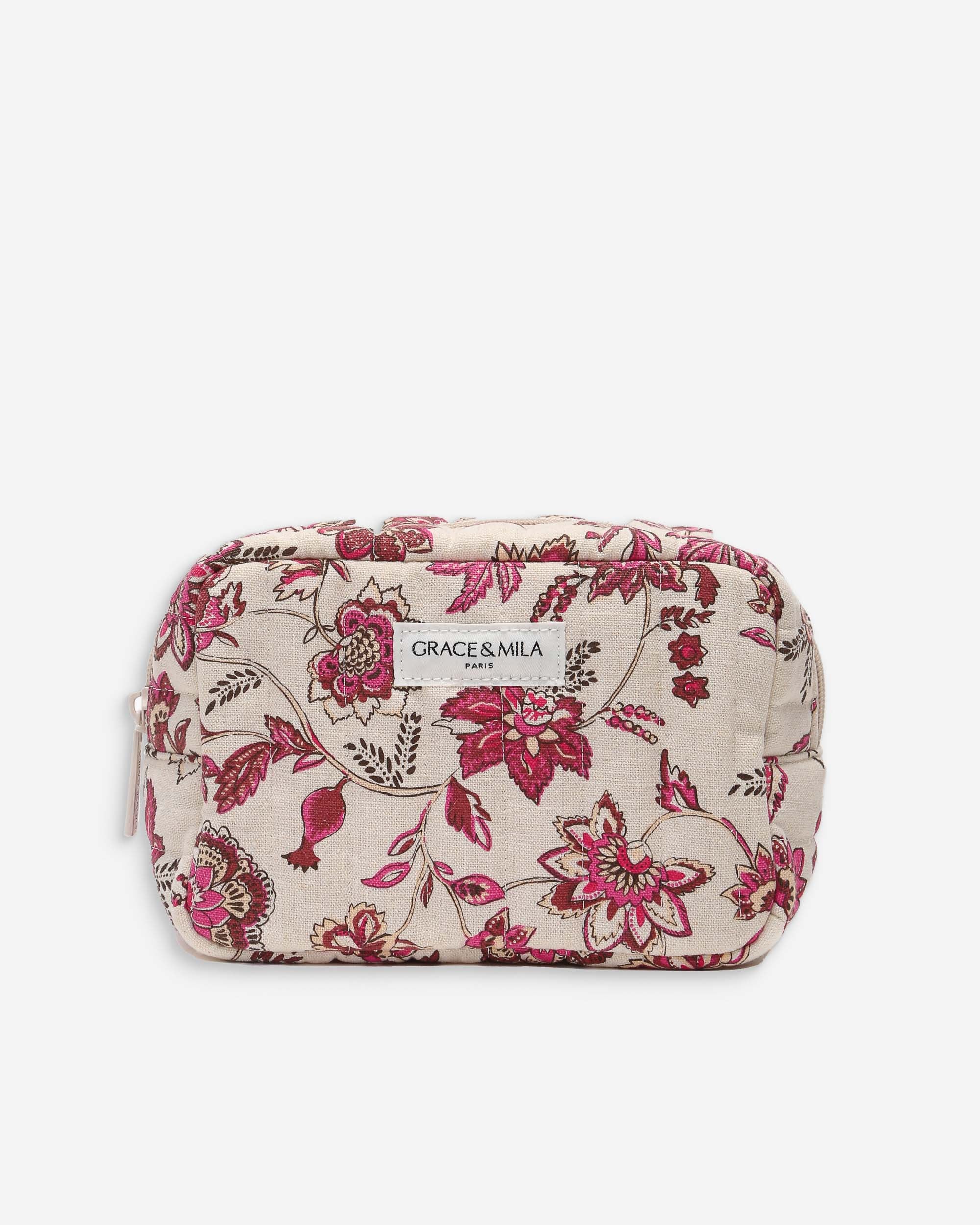 Trousse matelassée en toile de coton imprimée fleur Vanette, GRACE & MILA