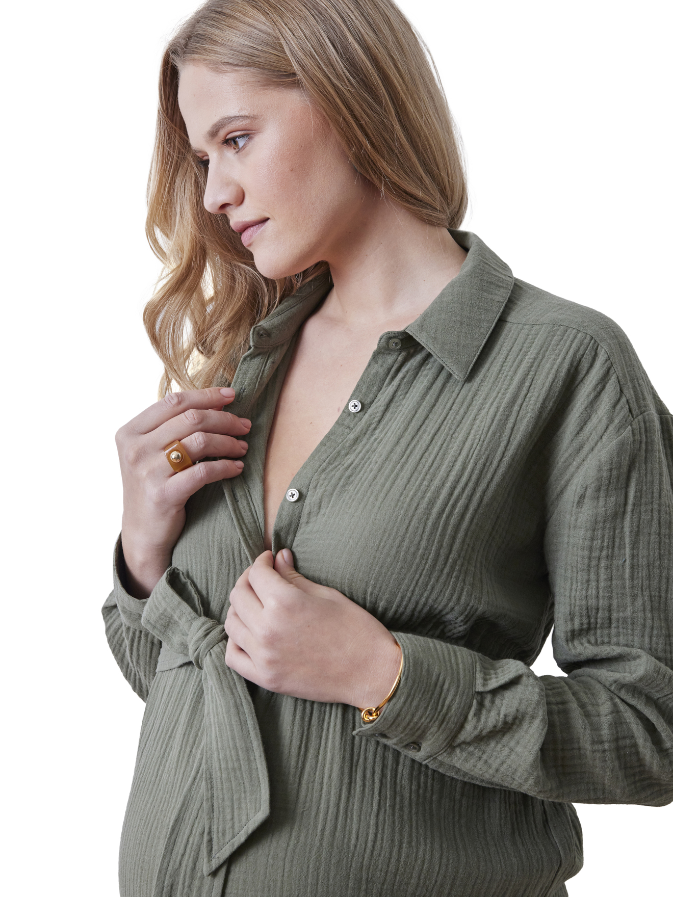 Robe-chemise longue gaze de coton grossesse et allaitement, VERTBAUDET
