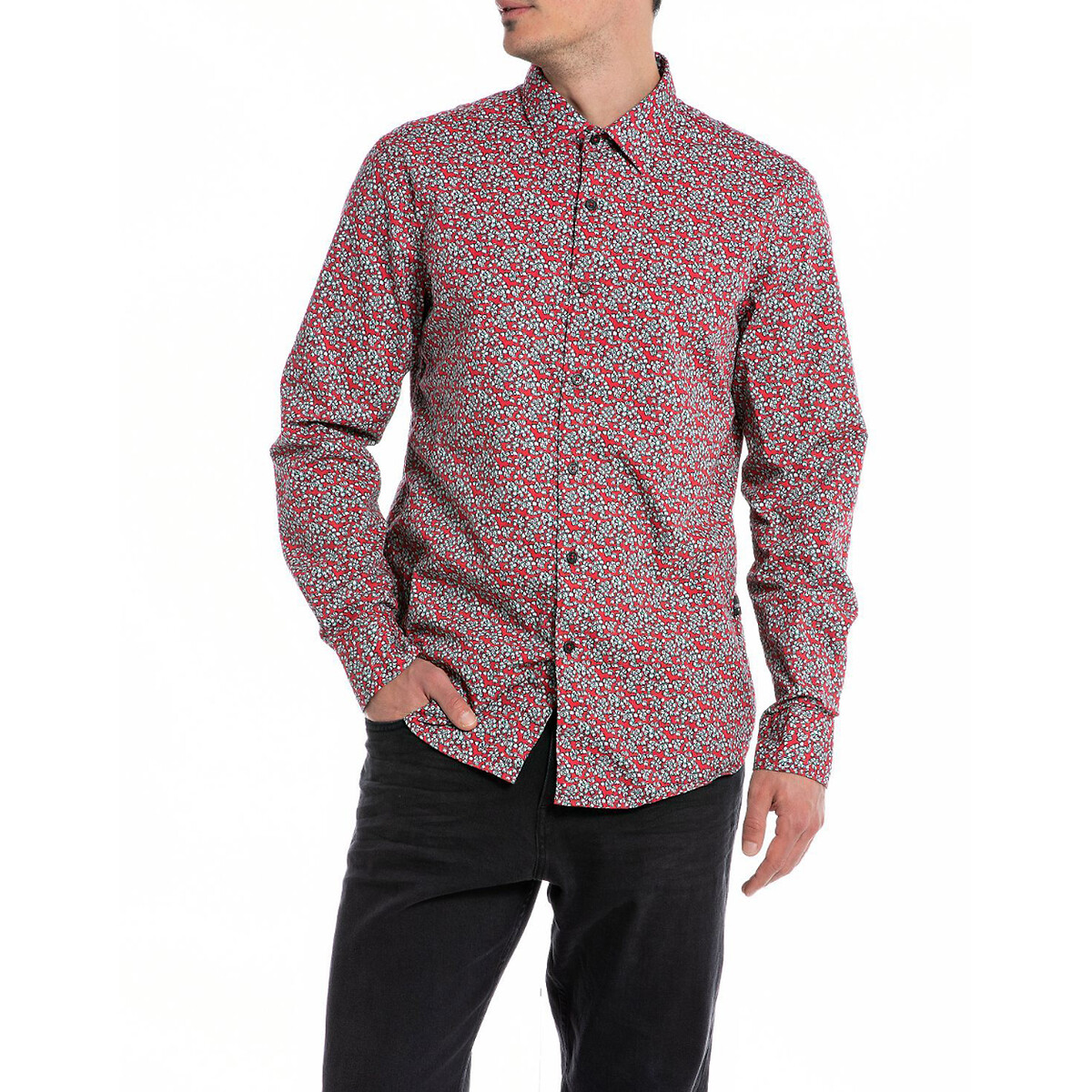 printed cotton shirt in regular fit with long sleeves