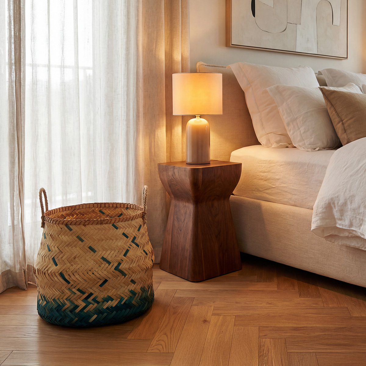 Panier bambou naturel - BLEU, MAISON AUBERTIN