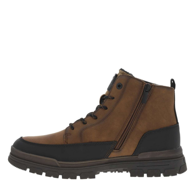 Bottines cognac à talon plat avec un logo imprimé sur le côté, MUSTANG