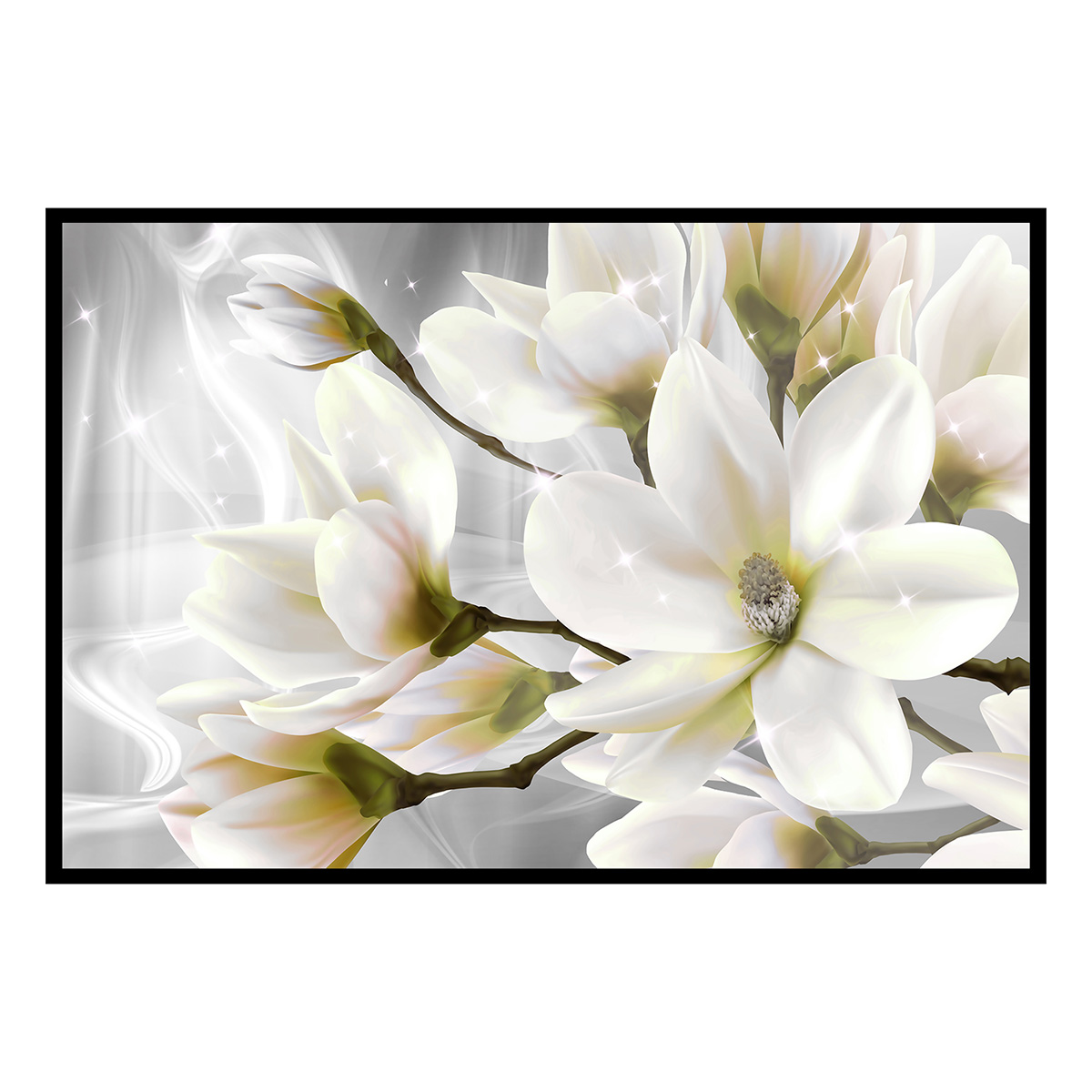 Affiche encadrée fleurs blanches lumineuses, HEXOA