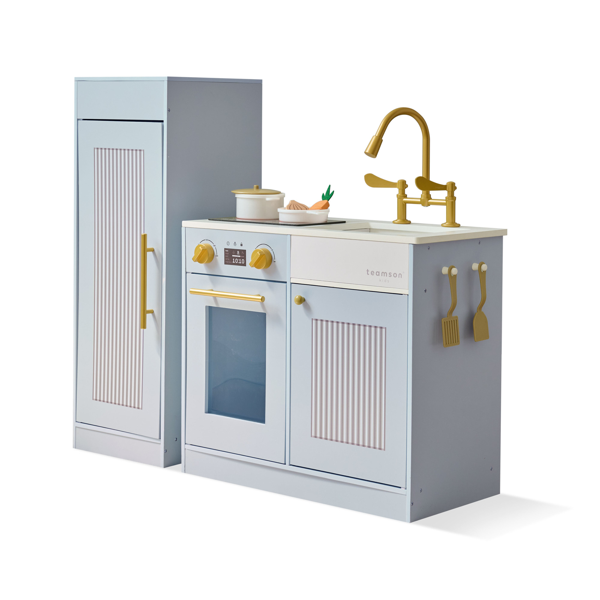 Cuisine jouet bois enfant, 12 accessoires, Bleu, LITTLE CHEF, TEAMSON KIDS
