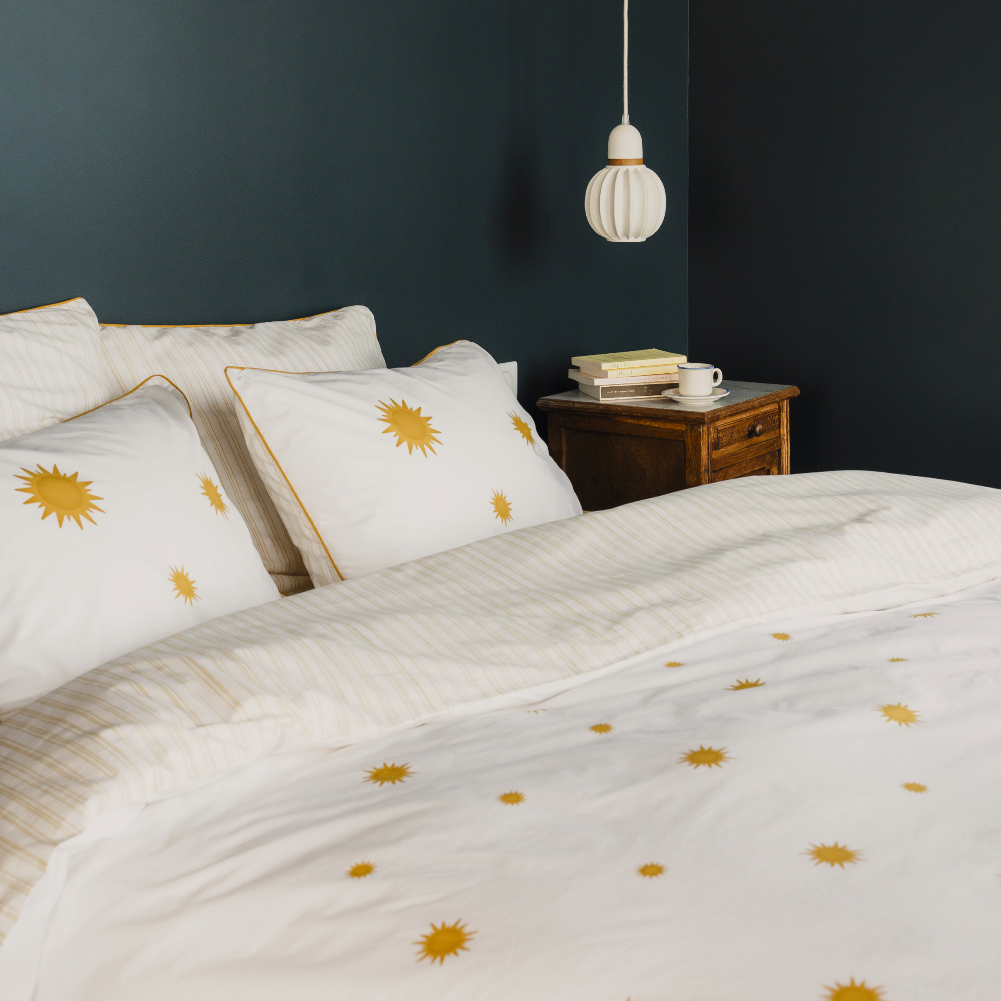 Housse de couette en percale de coton, SOLEIL, BLANC CERISE