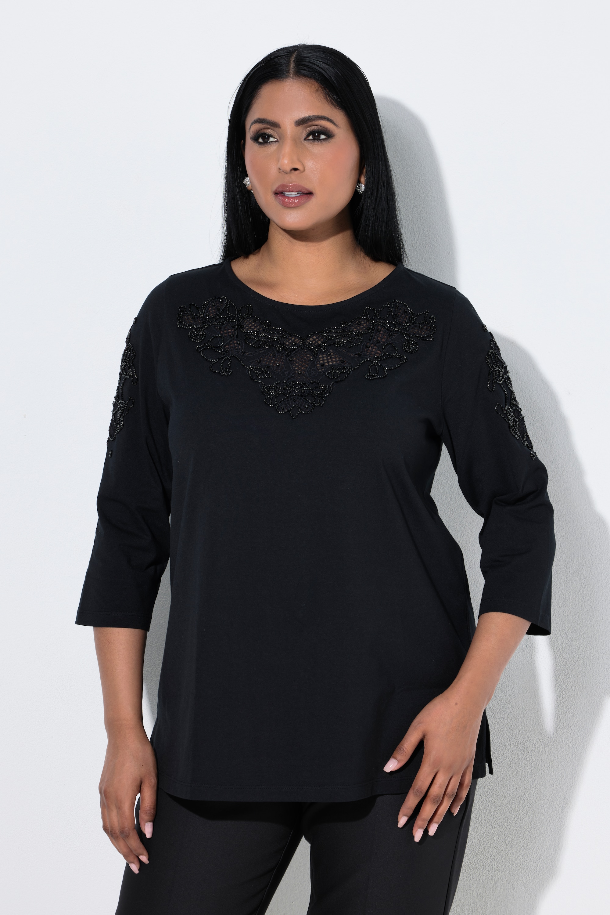T-shirt avec broderie ajourée, ULLA POPKEN