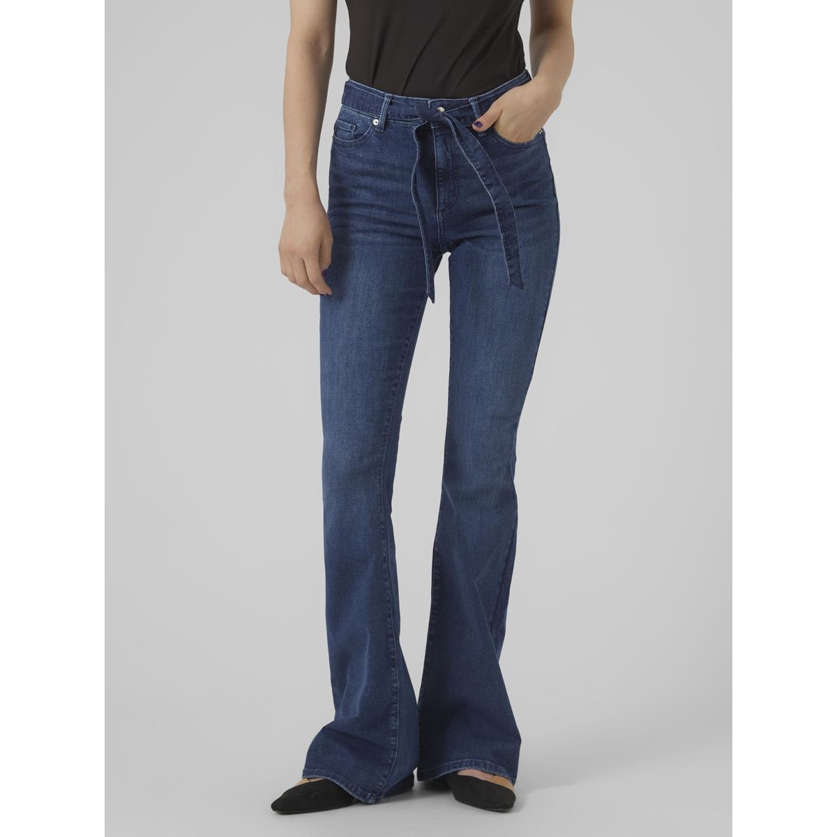 Jean taille haute vmsiga vas avec ceinture bleu medium blue