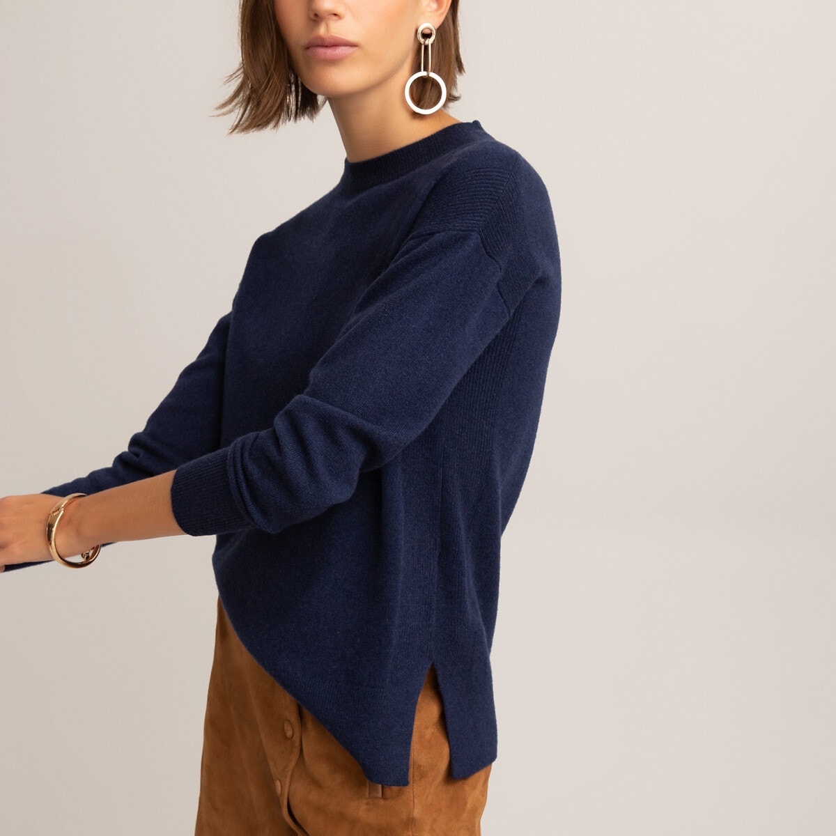 Pull col rond fine maille pur cachemire bleu marine La Redoute