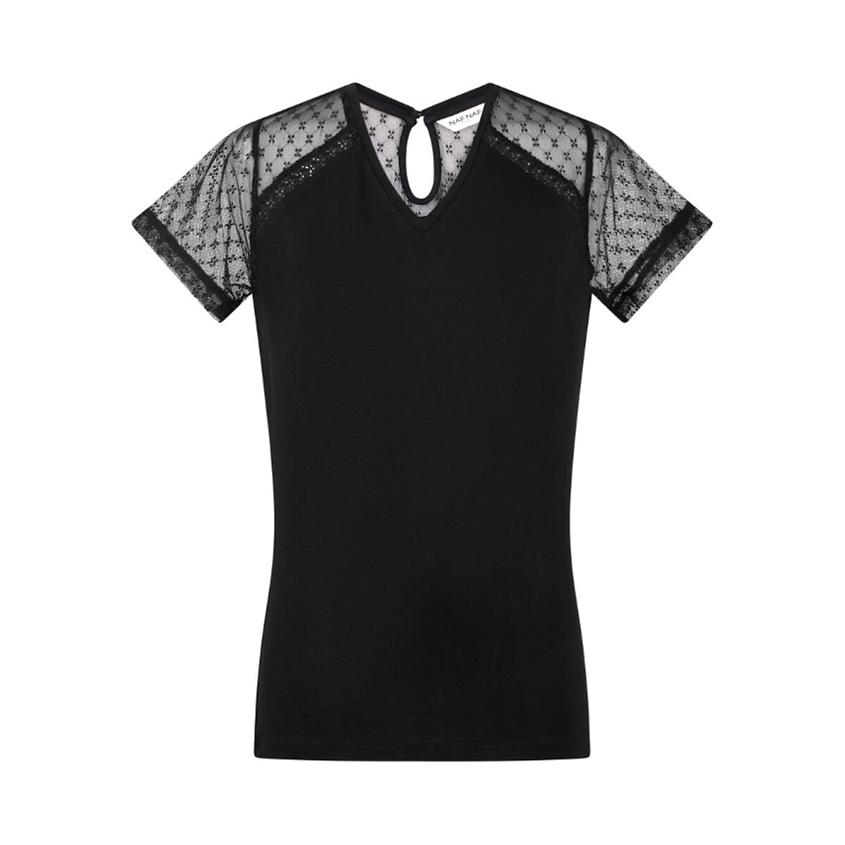 short sleeve t-shirt with openwork shoulders and sleeves
