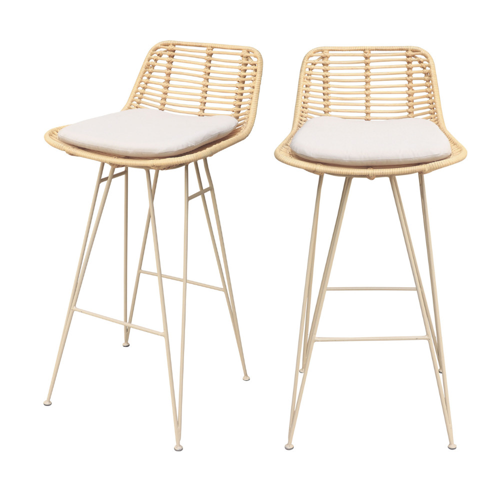 Lot de 2 chaises de bar design en rotin pieds beige H67cm- CAPURGANA, DRAWER