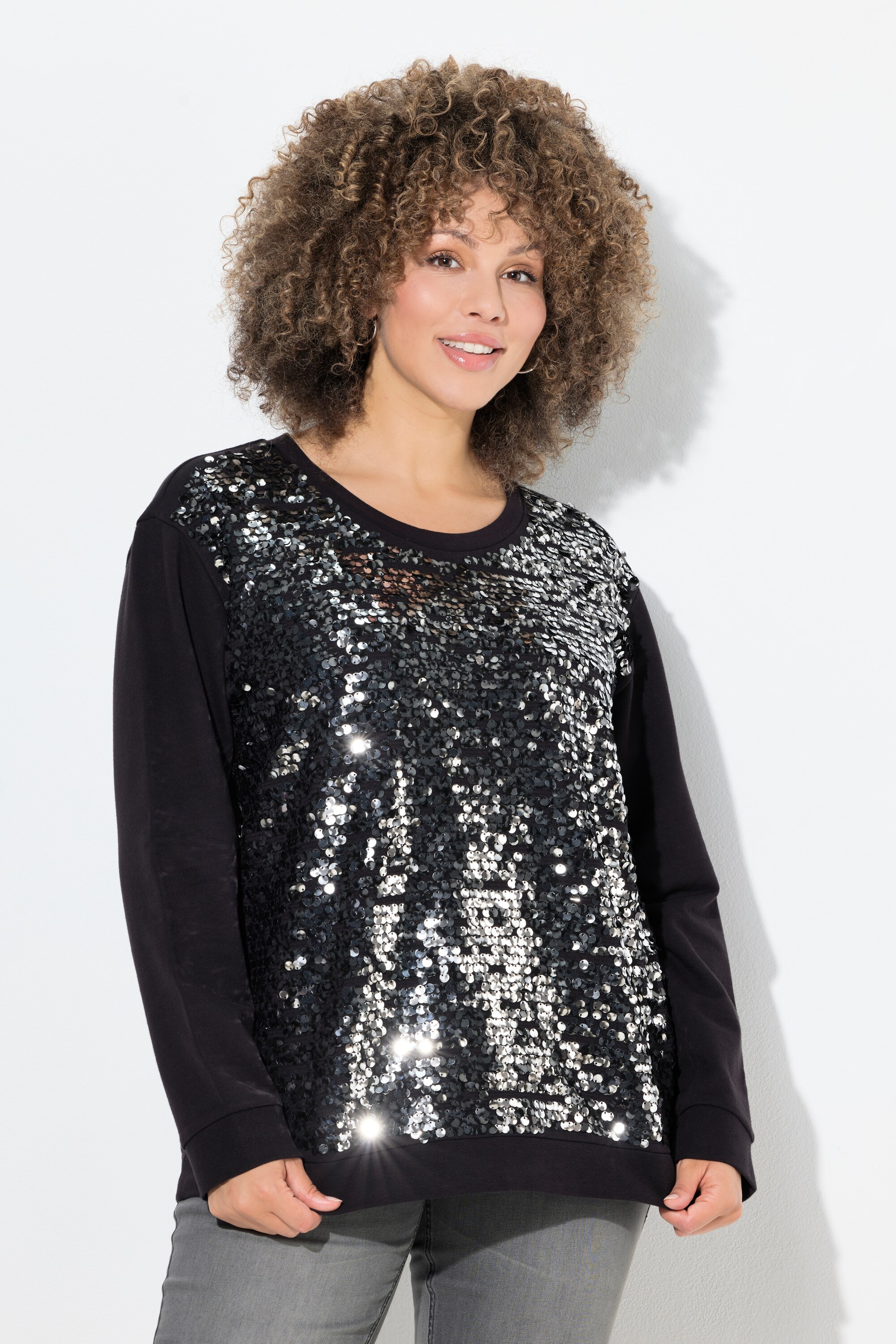 Sweat-shirt à paillettes, coupe oversize, ULLA POPKEN