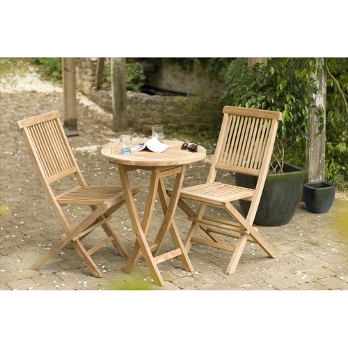 Salon de jardin table d'extérieur ronde pliante 60cm 2 chaises pliantes en  bois de teck summer bois naturel Pier Import