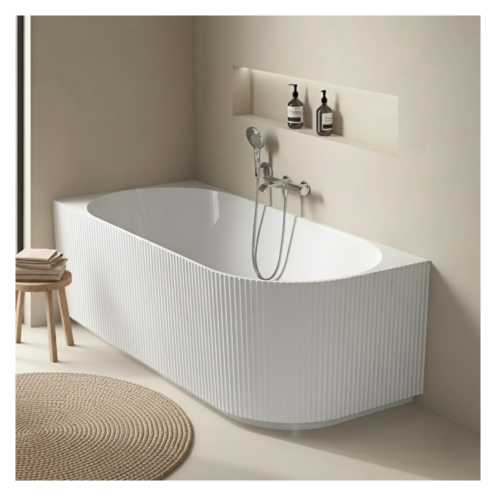 Baignoire striée acrylique Lucite semi-îlot blanche 170cm - Angle gauche STRIA, MOB IN