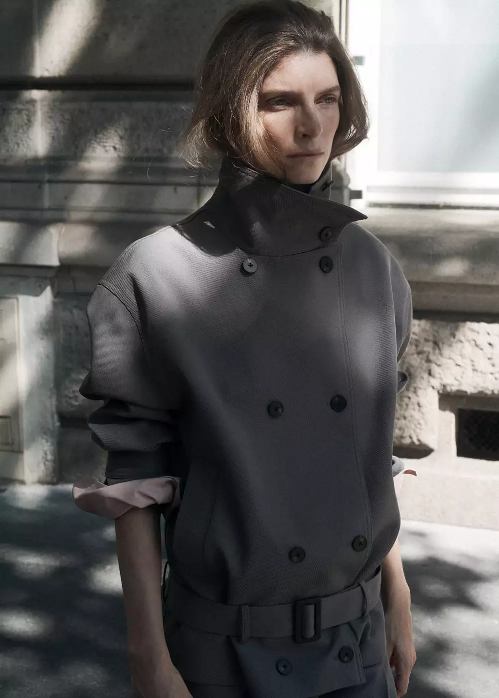 Trench à col cheminée avec ceinture, MANGO