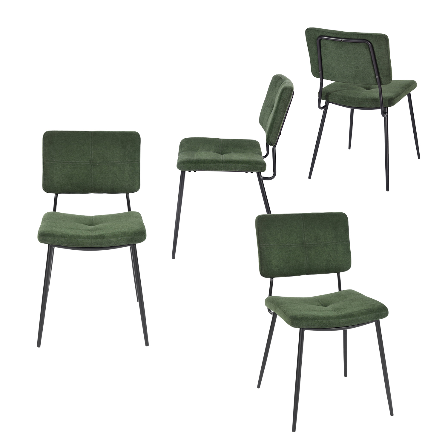 Lot de 4 chaises de salle à manger en tissu vert style industriel, KAROMI, MEUBLES COSY