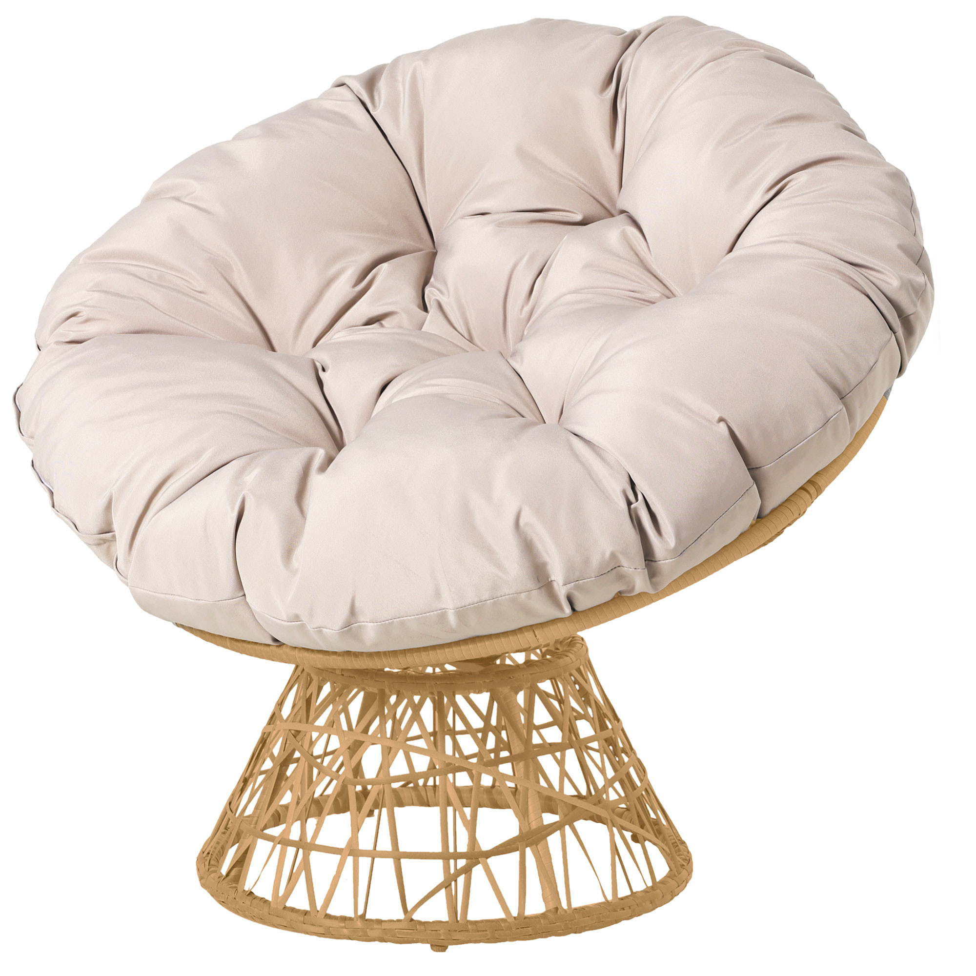 Fauteuil de jardin papasan résine tressée avec coussin beige 96x85x80cm, SUNNYDAYS