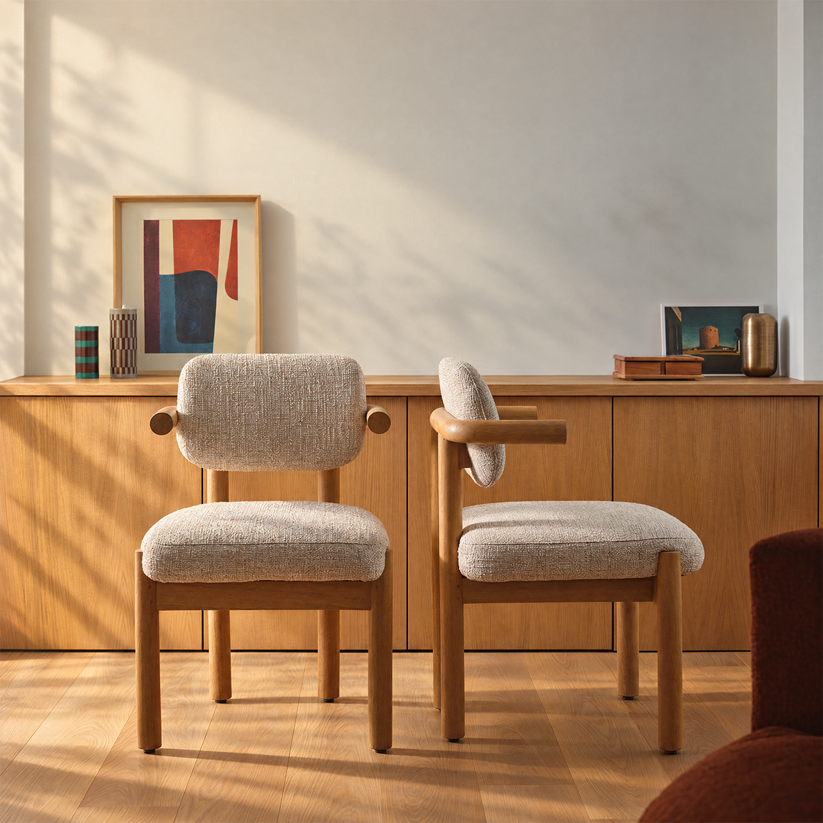 Lot de 2 chaises en mindi massif et tissu texturé NEO, BERAH GETAH