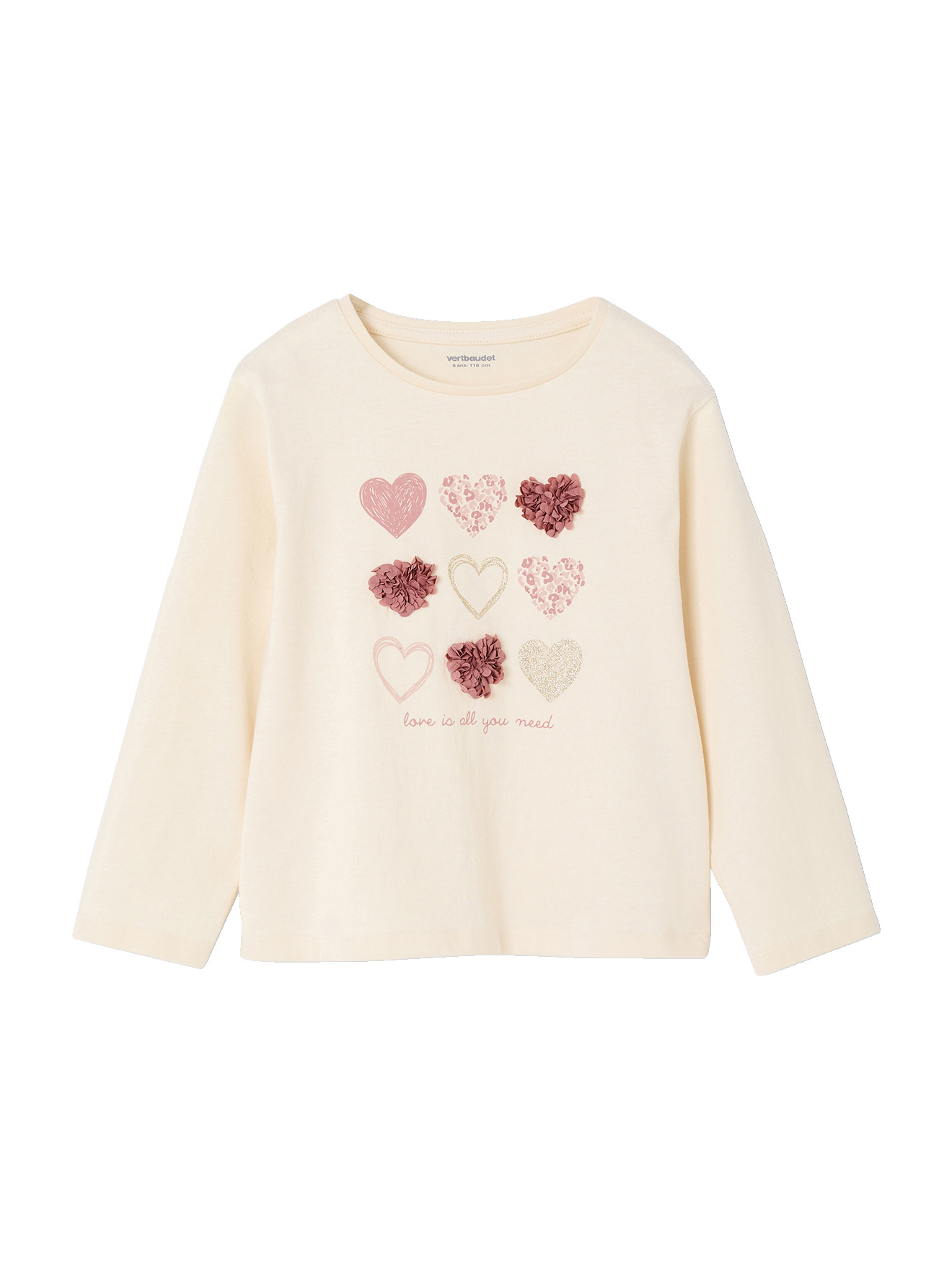T-shirt animation coeur manches longues, VERTBAUDET