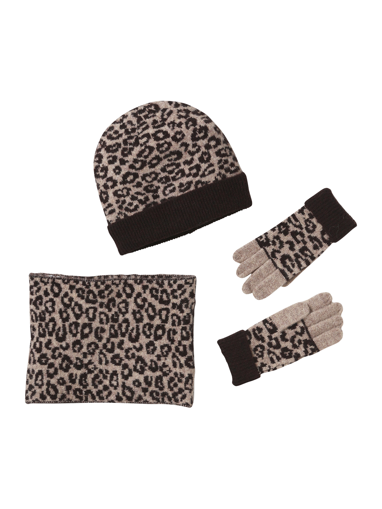 Ensemble léopard bonnet + snood + gants, VERTBAUDET