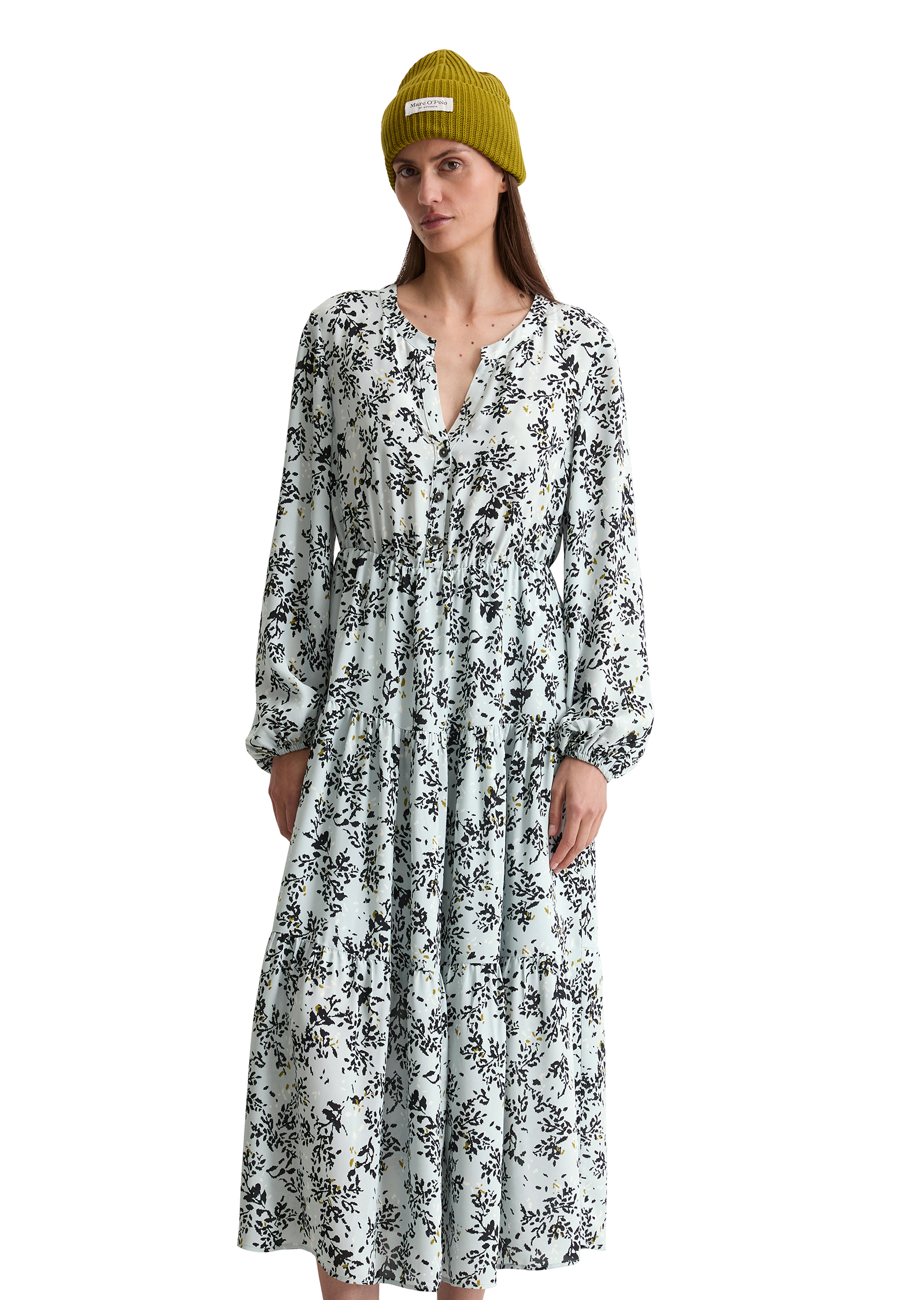 Robe étagée avec imprimé allover relaxed en mélange cupro-viscose, MARC O'POLO
