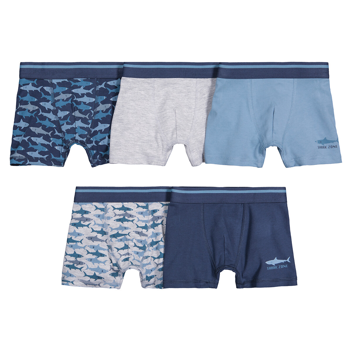 Pack of 5 Boxers in Shark Print Cotton