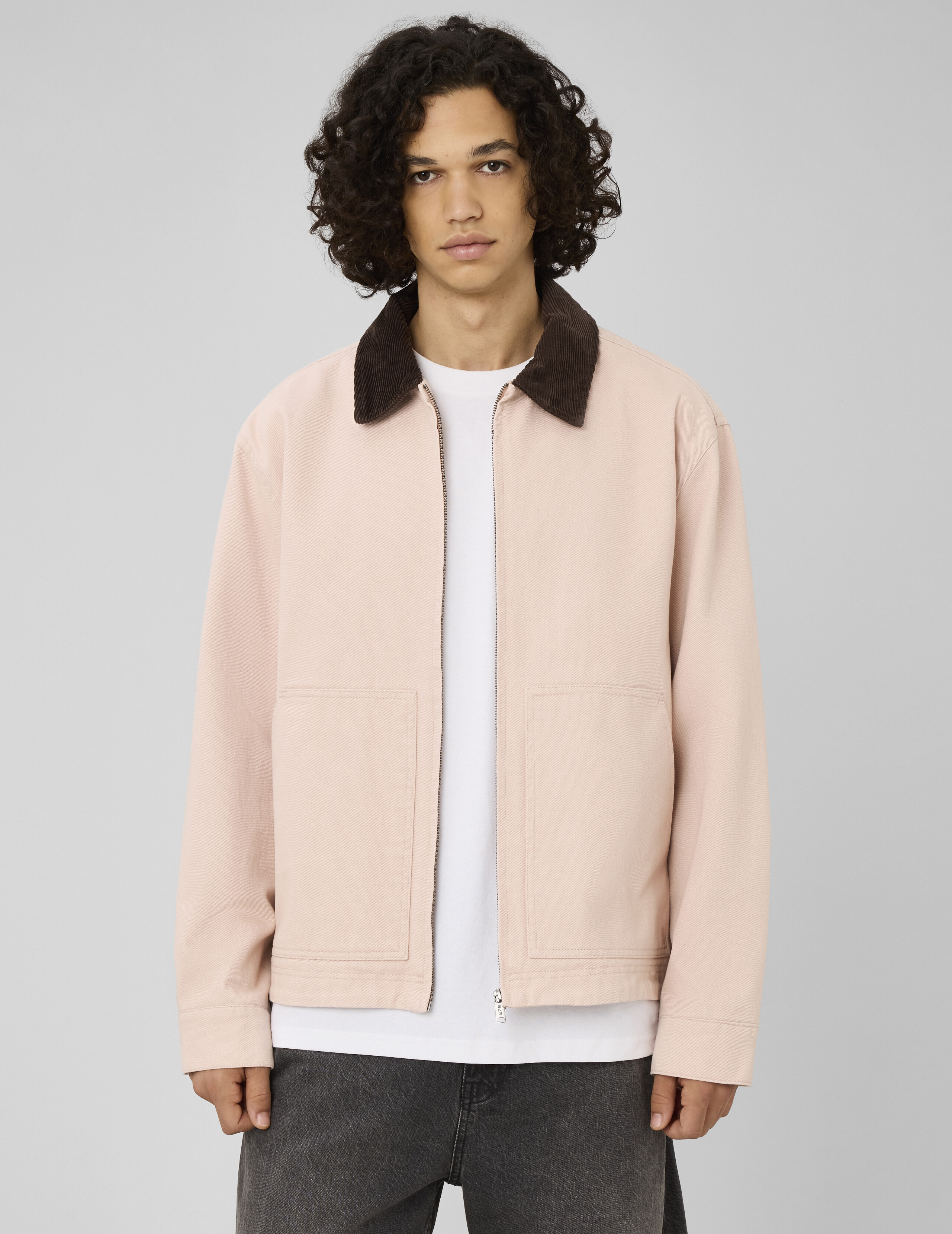 Veste zippée unie col velours, BZB