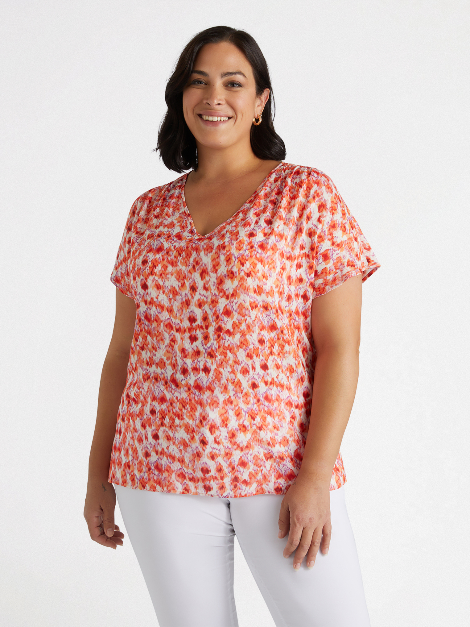 Blouse imprimée à col V, FIORELLA RUBINO