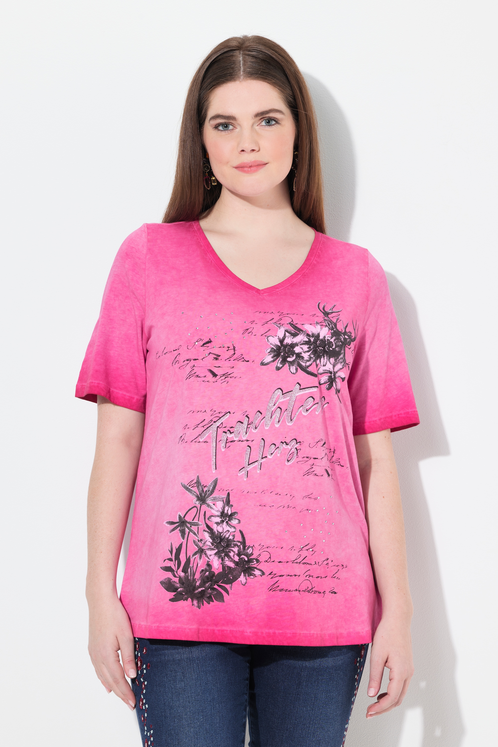 T-shirt à motif edelweiss. Encolure V et, ULLA POPKEN