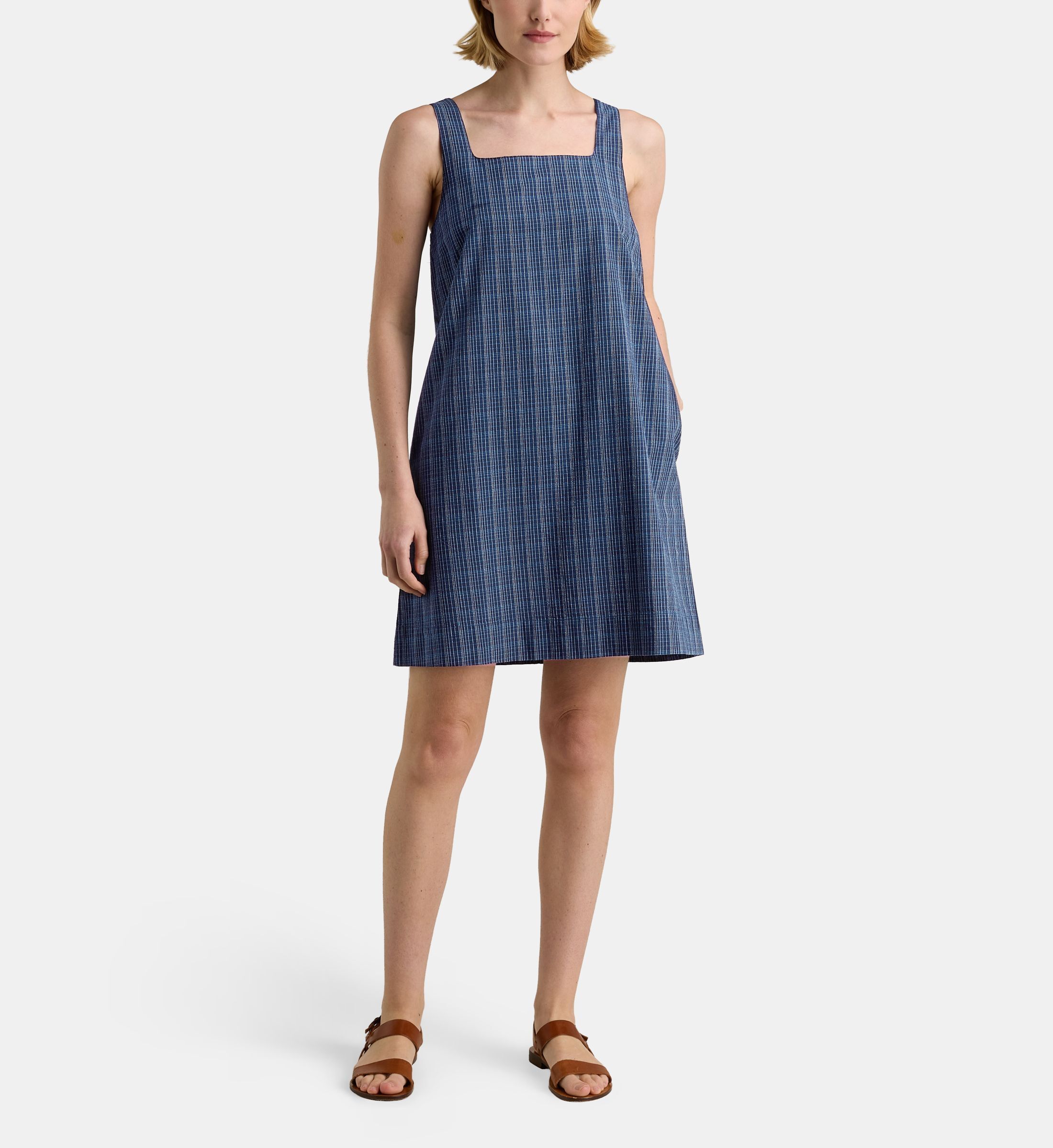Robe droite courte eugenie azul à carreaux en coton bio, GALERIES LAFAYETTE