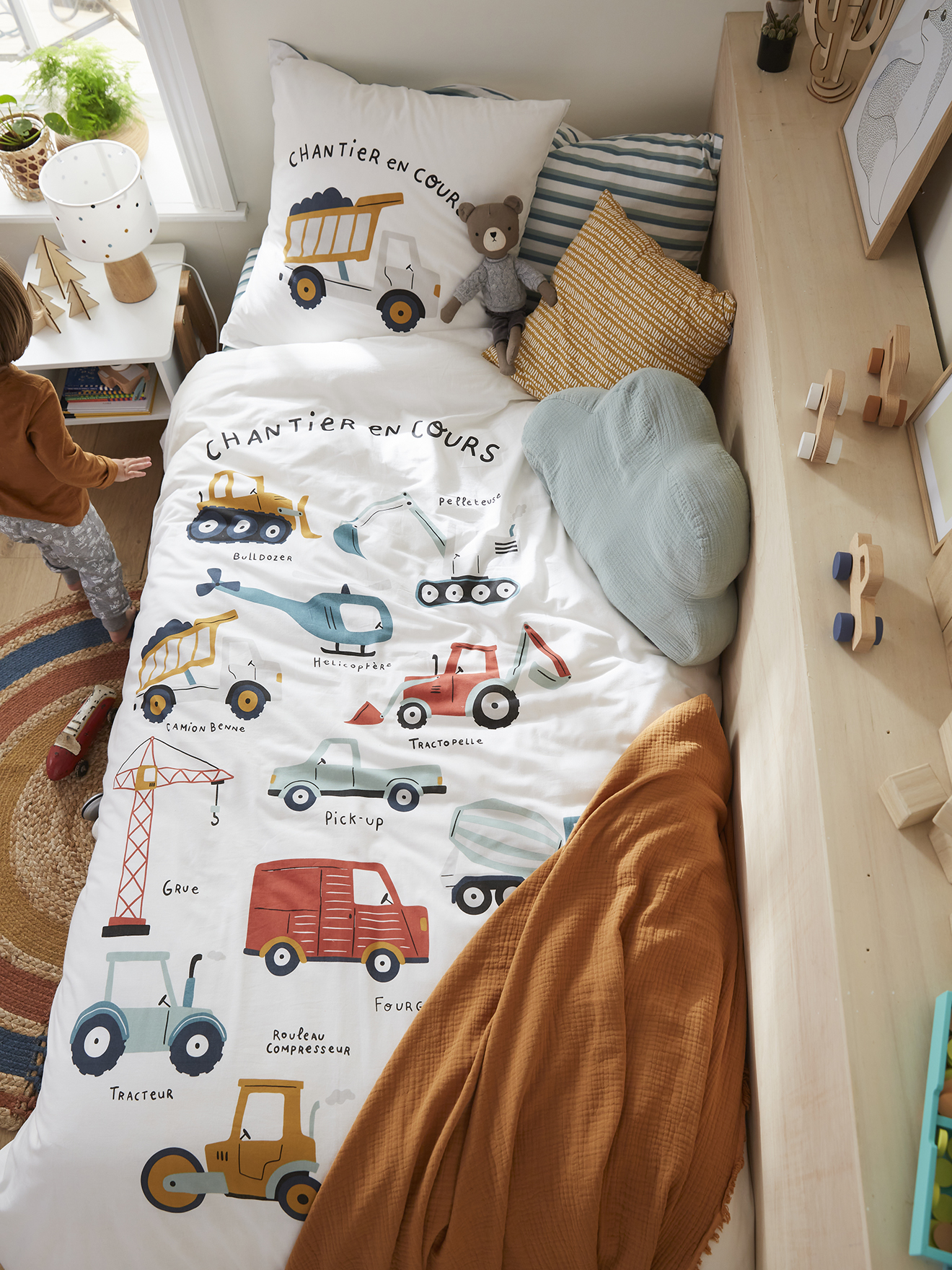 Parure housse de couette + taie d'oreiller QUeL CHANTIER !, VERTBAUDET