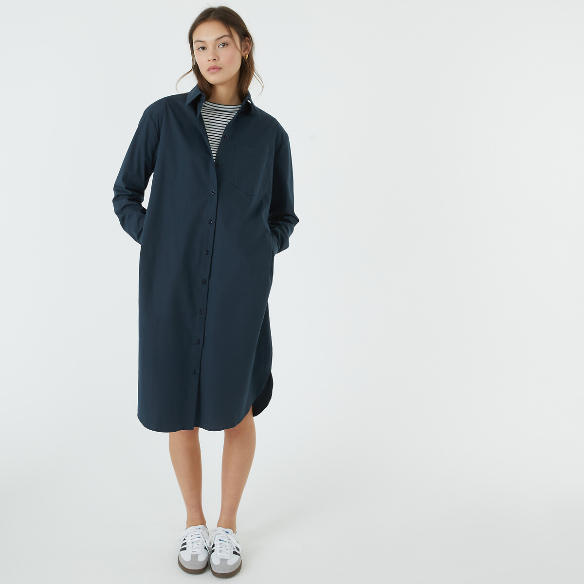 Cotton Shirt Dress with Long Sleeves