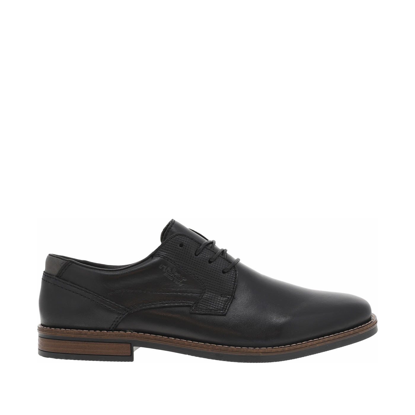Derbies en cuir noir à talon décroché bas et à lacets ronds noirs, RIEKER