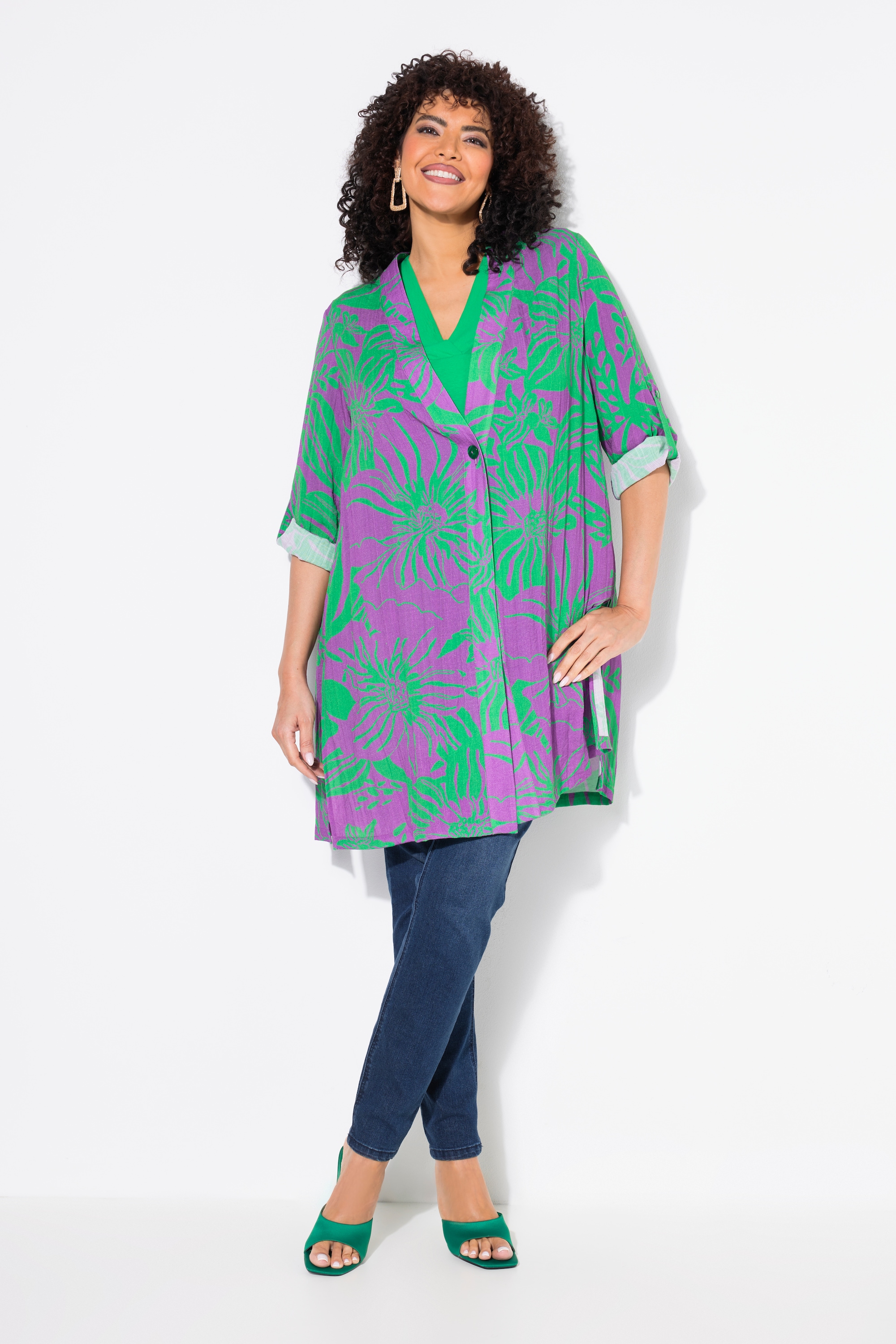 Veste chemisier à fleurs. Encolure, ULLA POPKEN