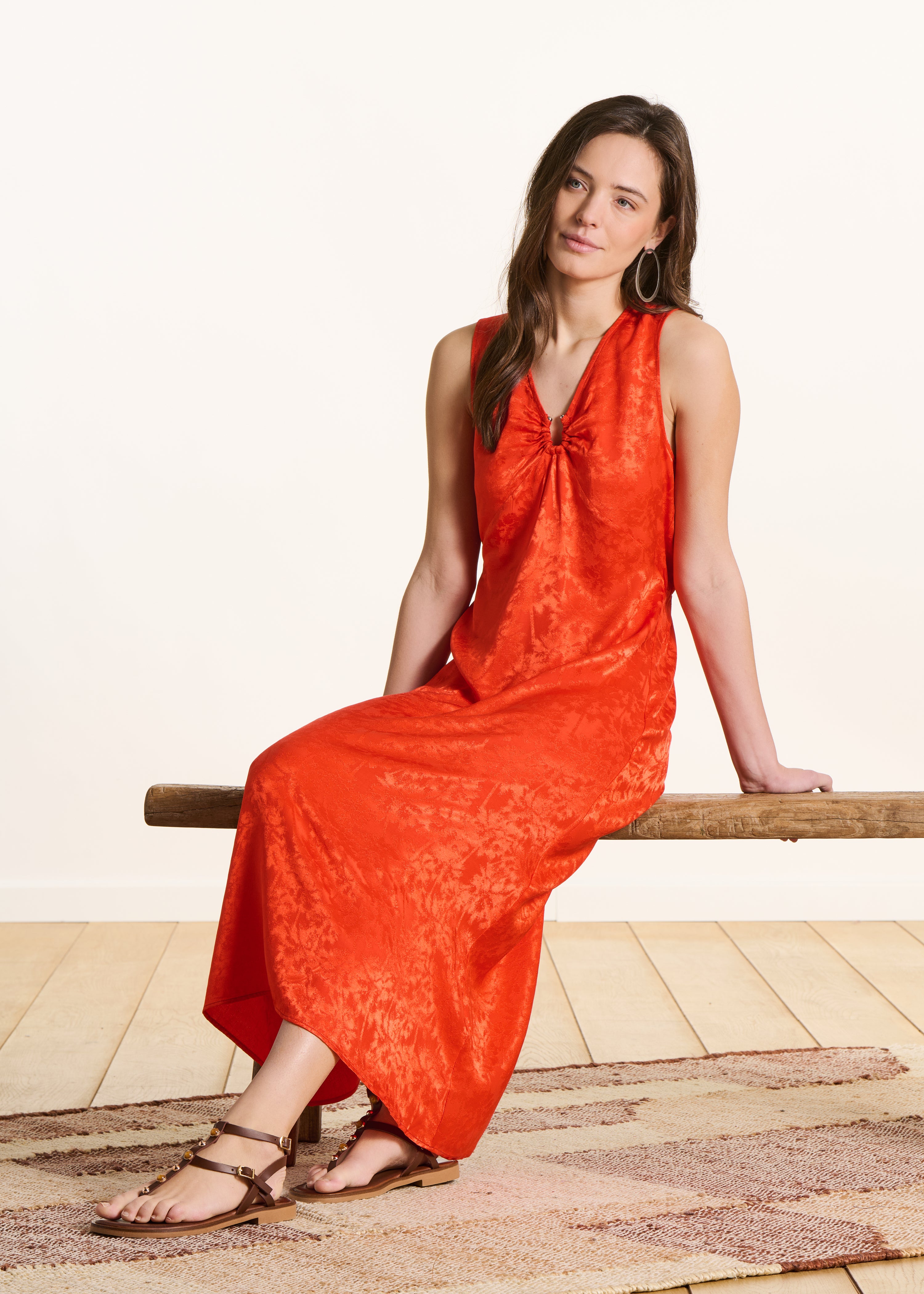 Robe longue fluide en jacquard, LA FEE MARABOUTEE