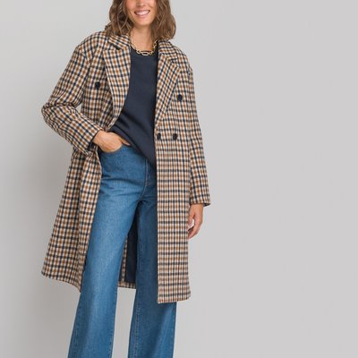 Recycled Checked Coat in Wool Mix LA REDOUTE COLLECTIONS