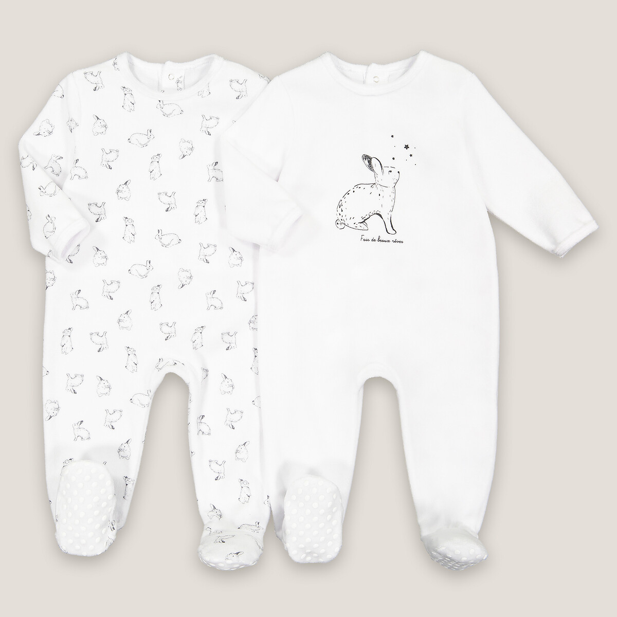 Pack of 2 sleepsuits in velour white La Redoute La Redoute