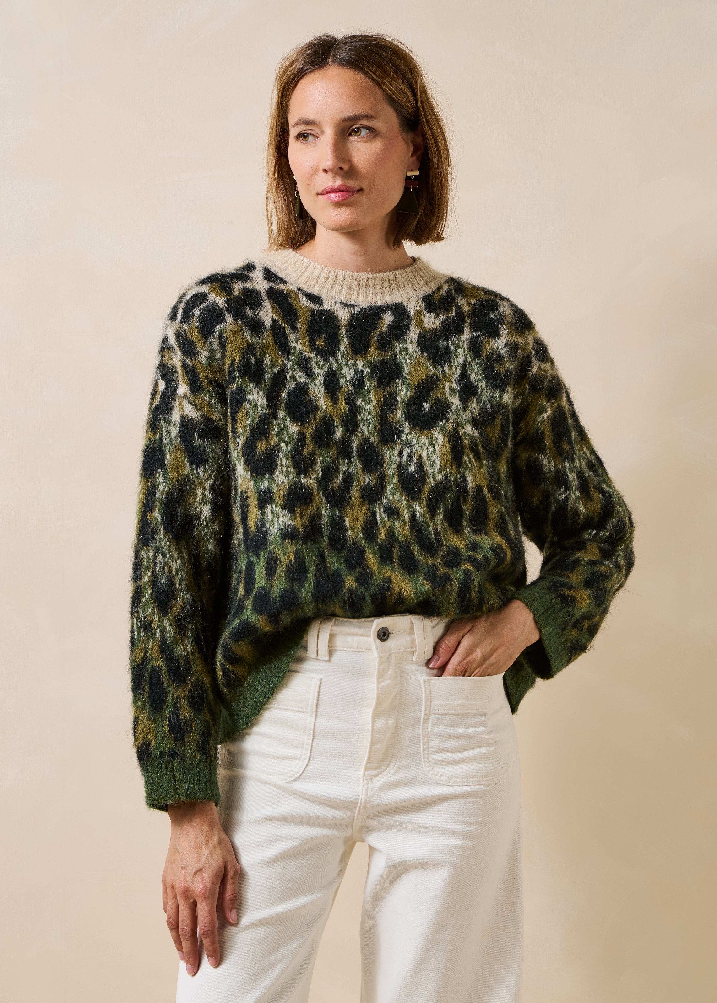 Pull manches longues en jacquard léopard, LA FEE MARABOUTEE