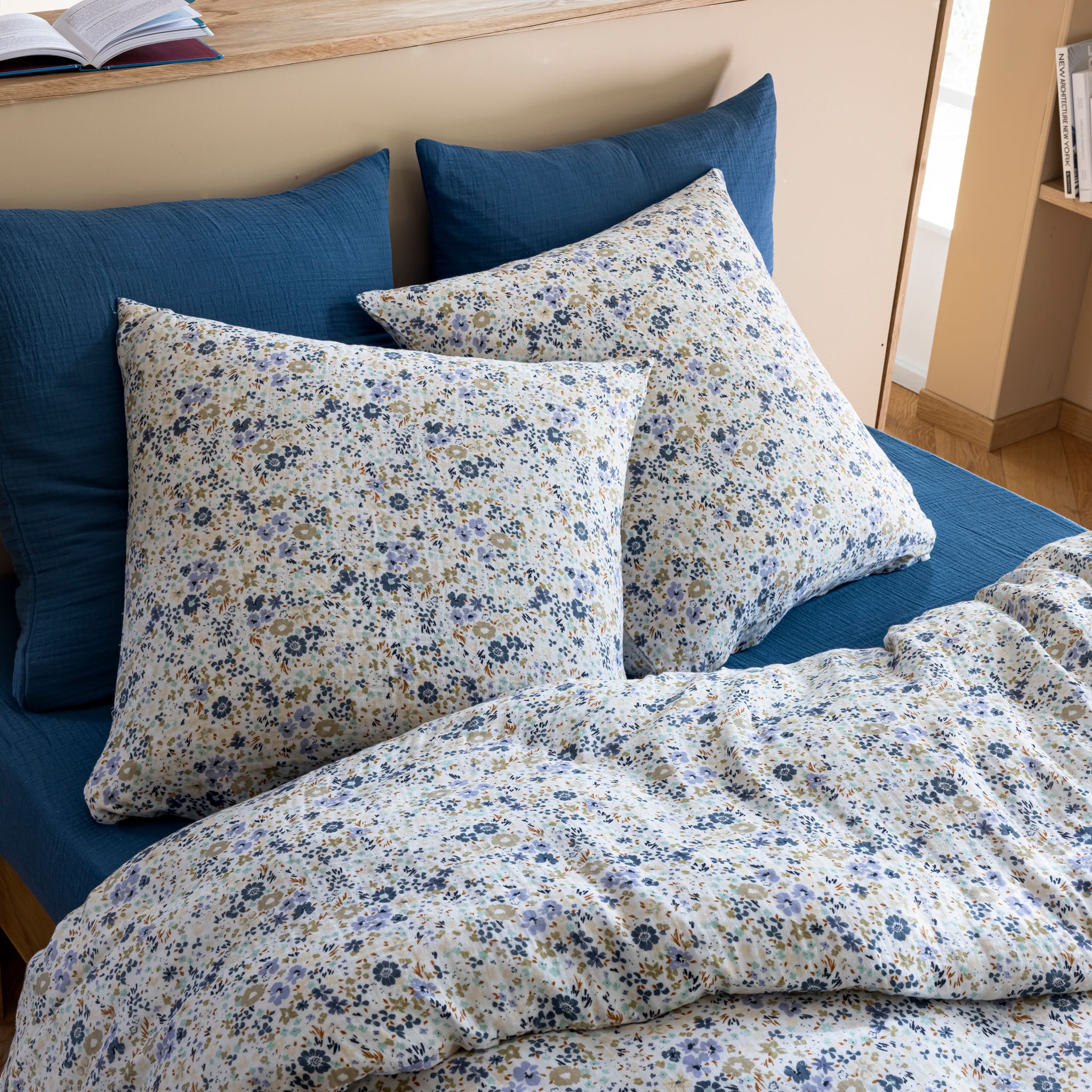 Taie d'oreiller gaze de coton floral, TERRE DE NUIT