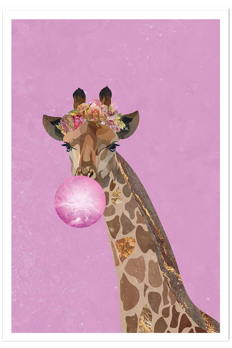 Affiche enfant girafe rose, HEXOA