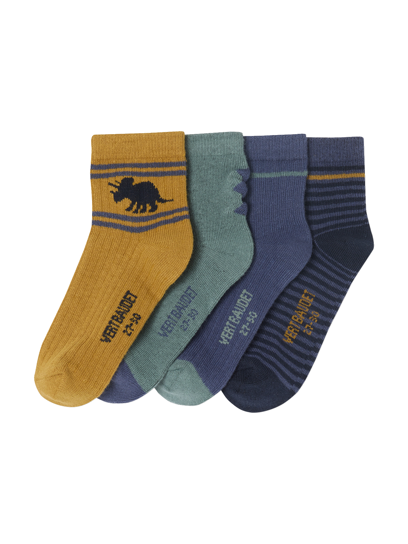 Lot de 4 paires de mi-chaussettes dinosaures, VERTBAUDET