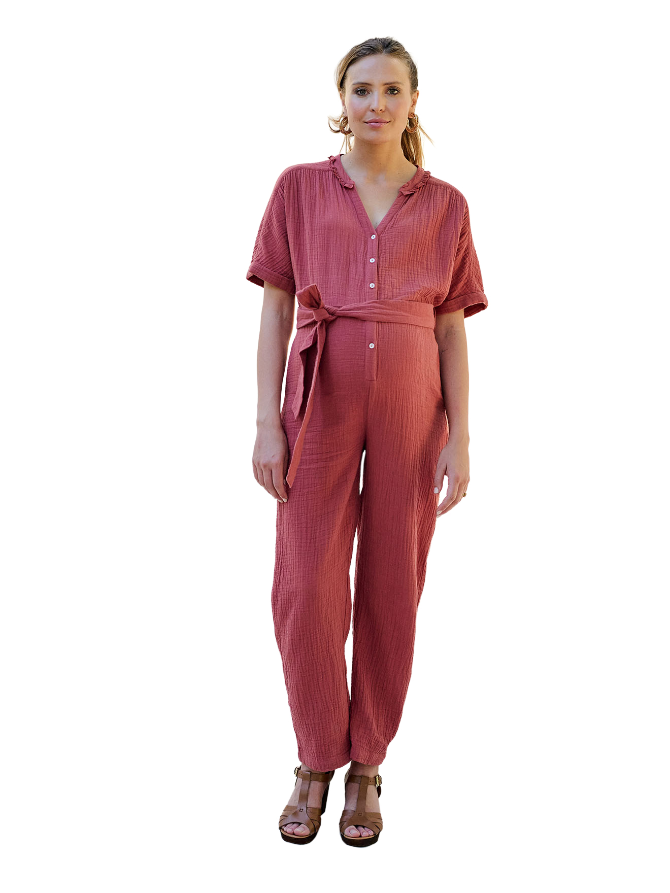 Combinaison de grossesse en gaze de coton bio, ENVIE DE FRAISE