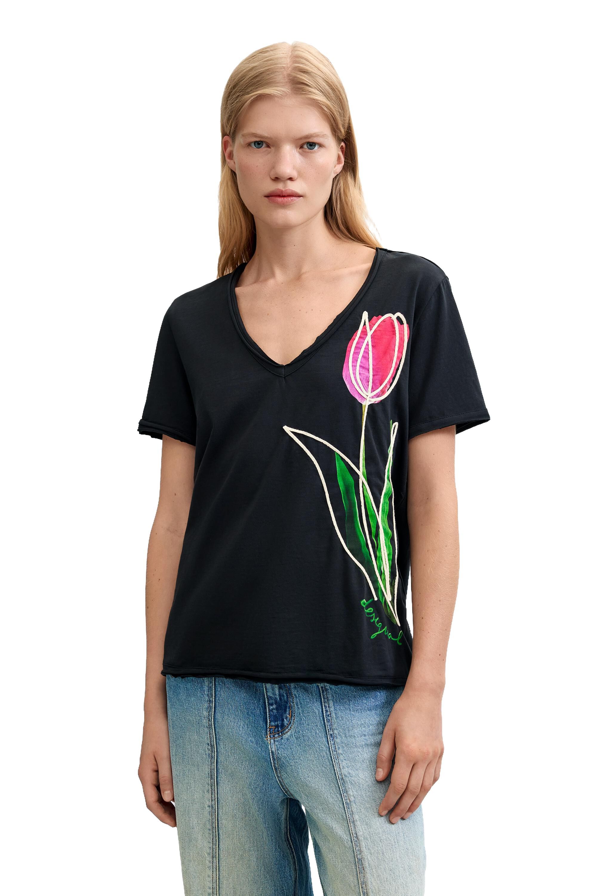 T-shirt à imprimé floral 100 % coton, DESIGUAL