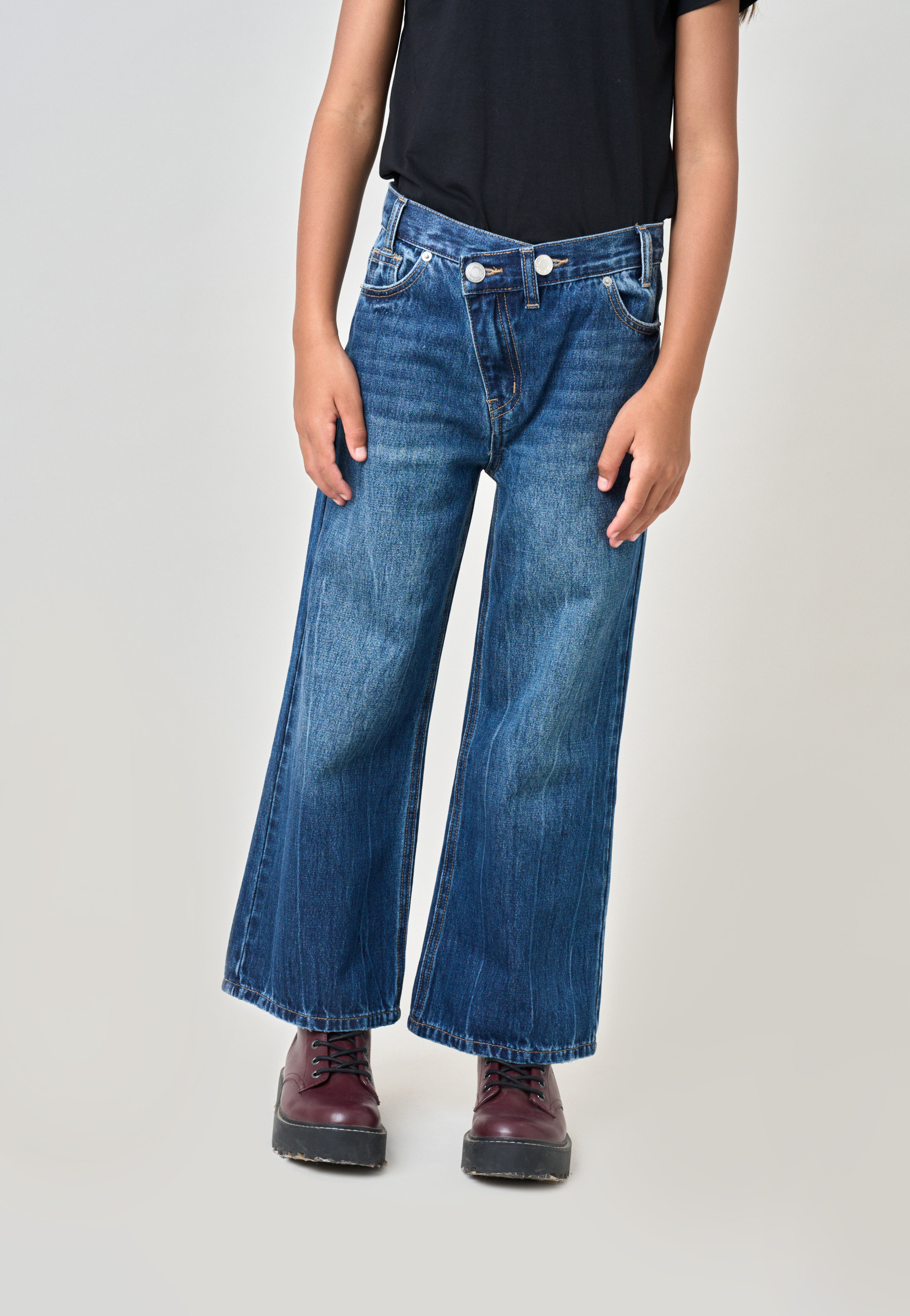 Jean bleu délavé wide leg fille IRIS, DEELUXE
