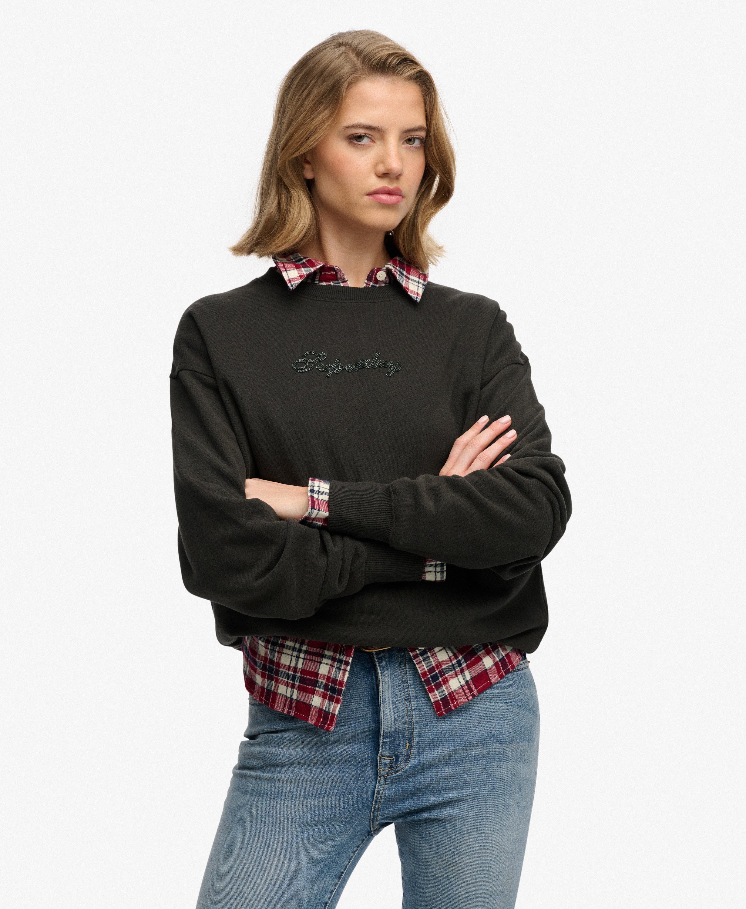 Sweatshirt Ras du Cou Script Brand Décontracté, SUPERDRY
