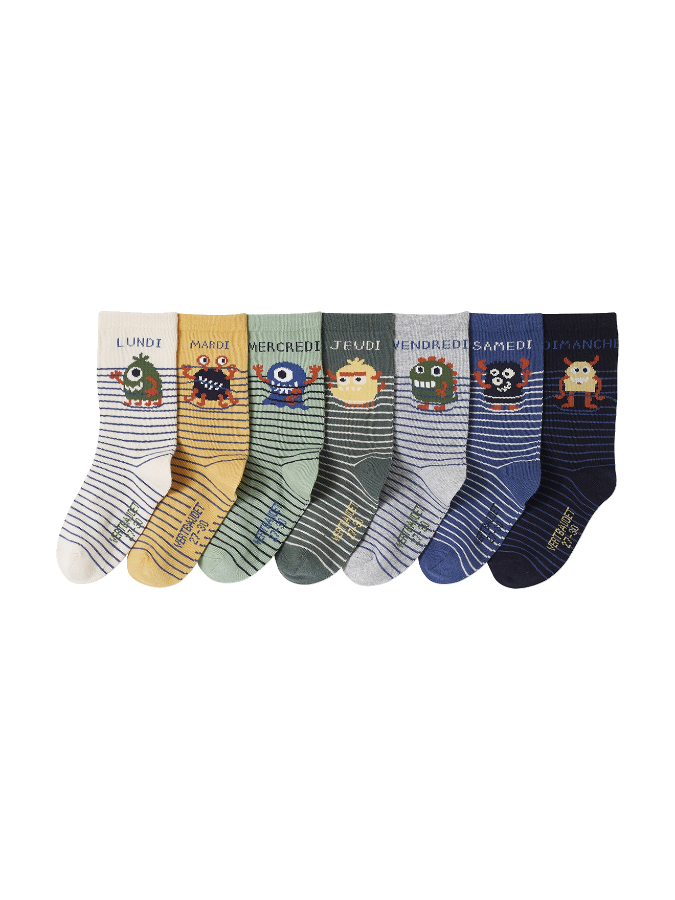 Lot de 7 paires de chaussettes semainier monstres, VERTBAUDET