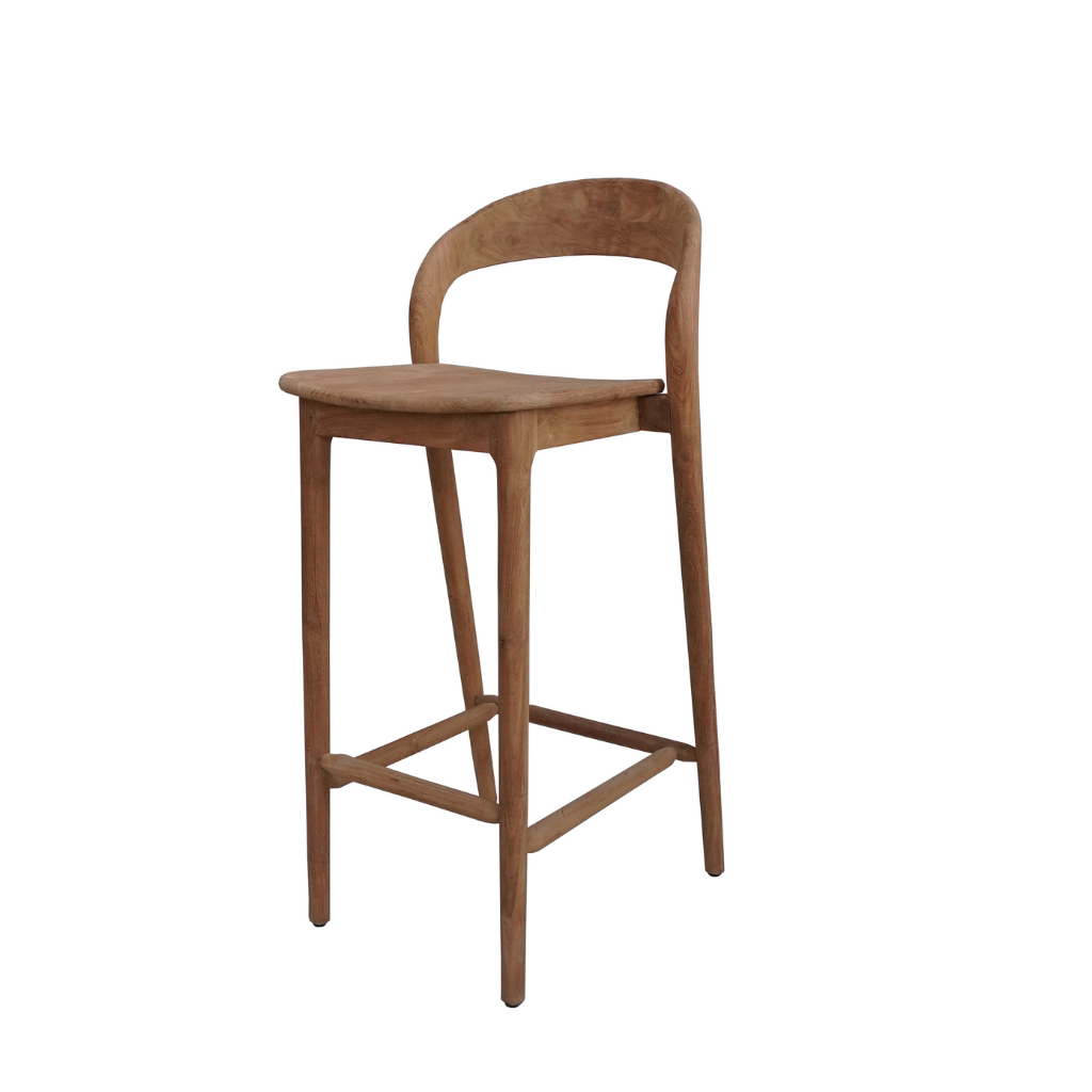 Chaise haute de bar en teck recyclé LUCIE, HYDILE