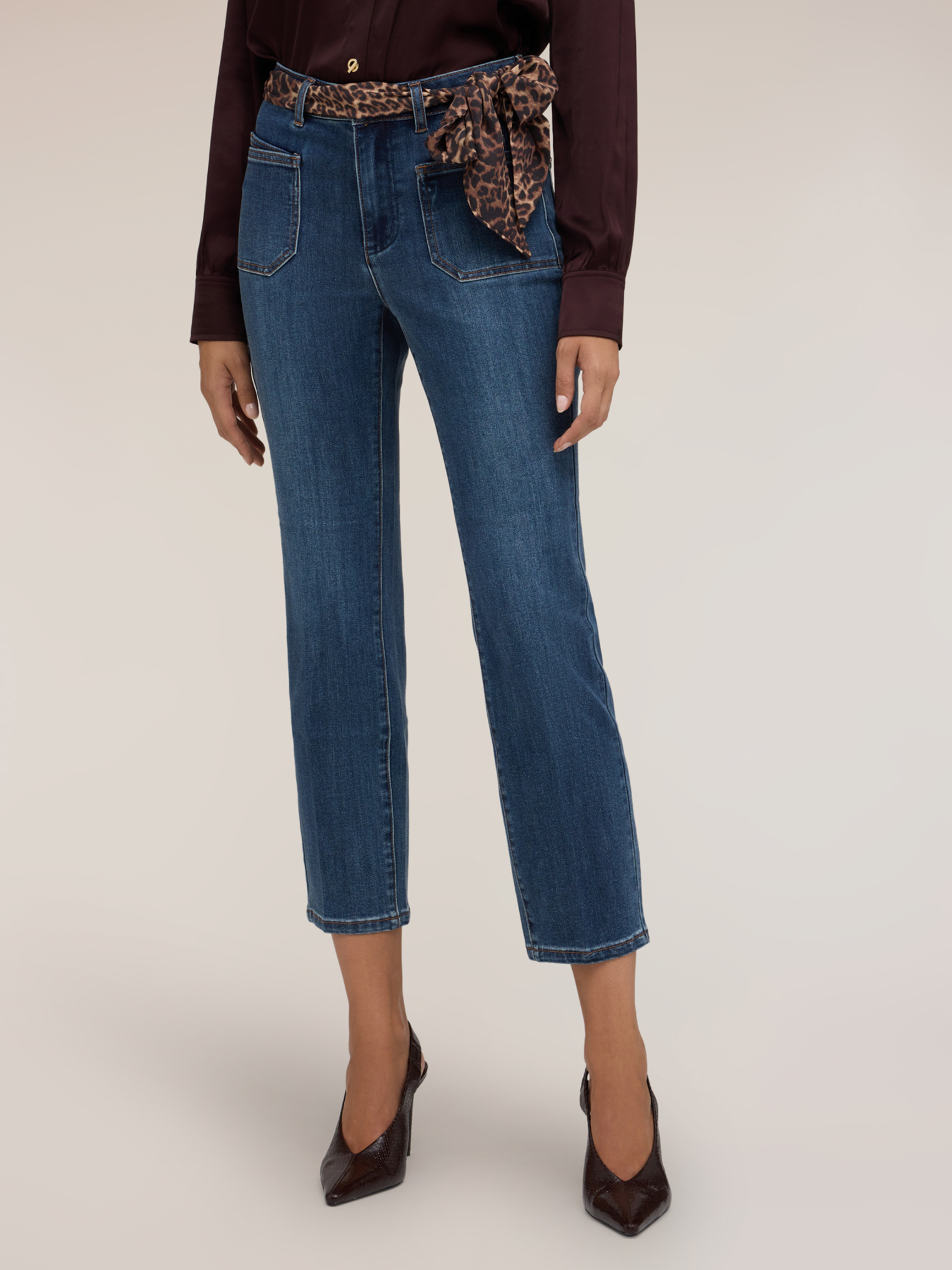 Jean cropped taille haute avec ceinture animalier., MOTIVI