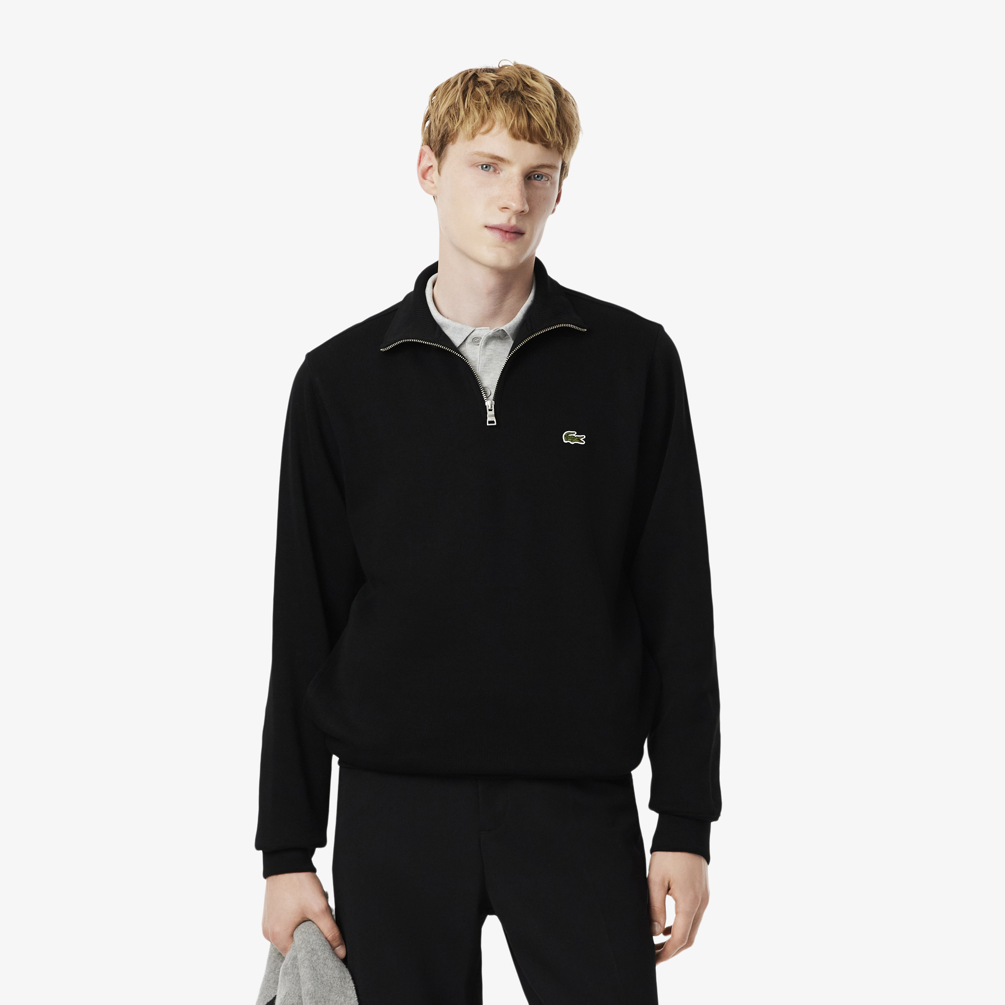 Sweatshirt zippé interlock col montant, LACOSTE