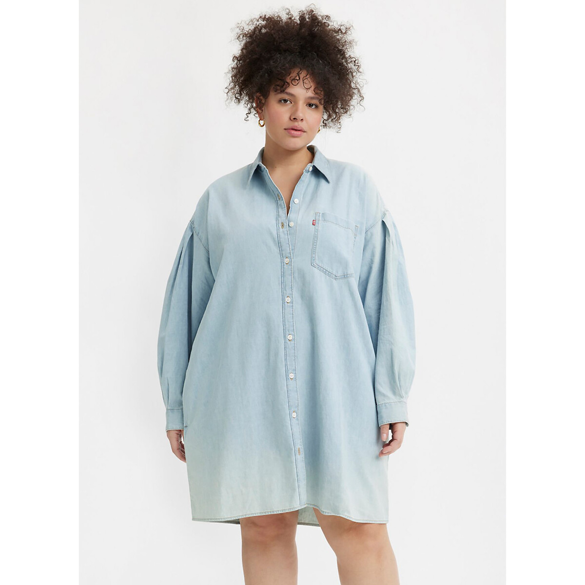 Denim Shirt Dress in Cotton/Hemp